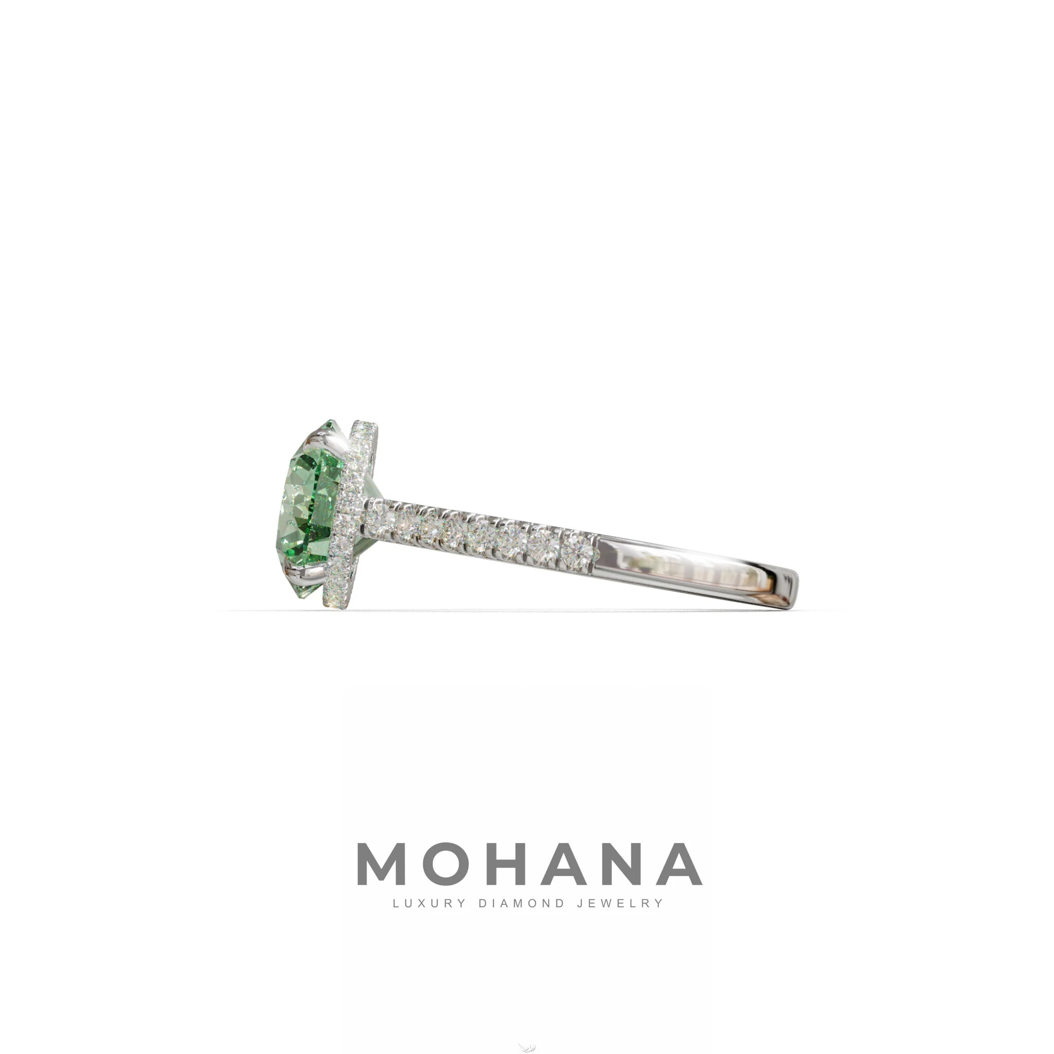 3 Carat Green Round Cut Hidden Halo & Pave Setting Lab Diamond Ring - Eblouissant