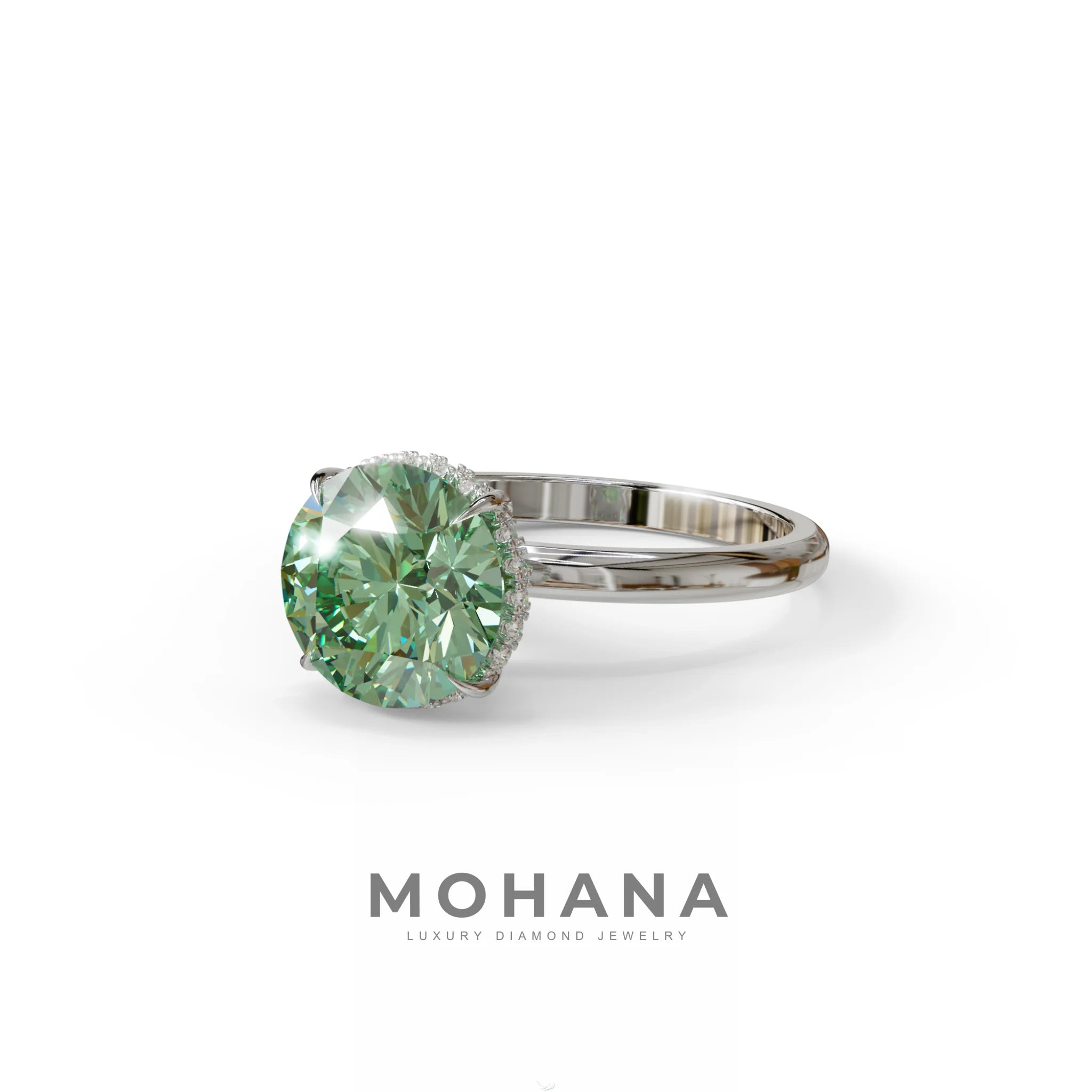 3 Carat Round Green Hidden Halo Lab Diamond Ring - Luxe Cercle