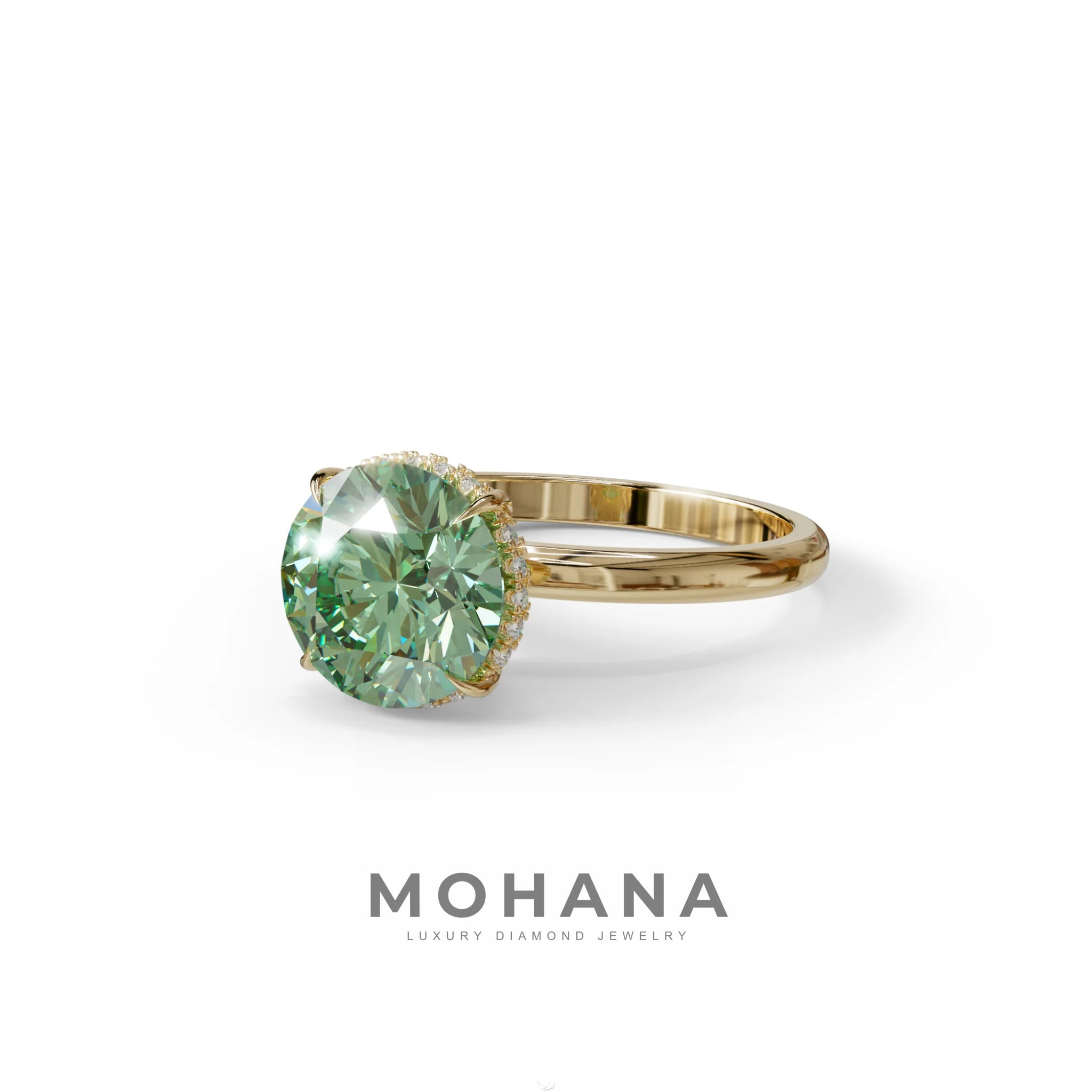 3 Carat Round Green Hidden Halo Lab Diamond Ring - Luxe Cercle
