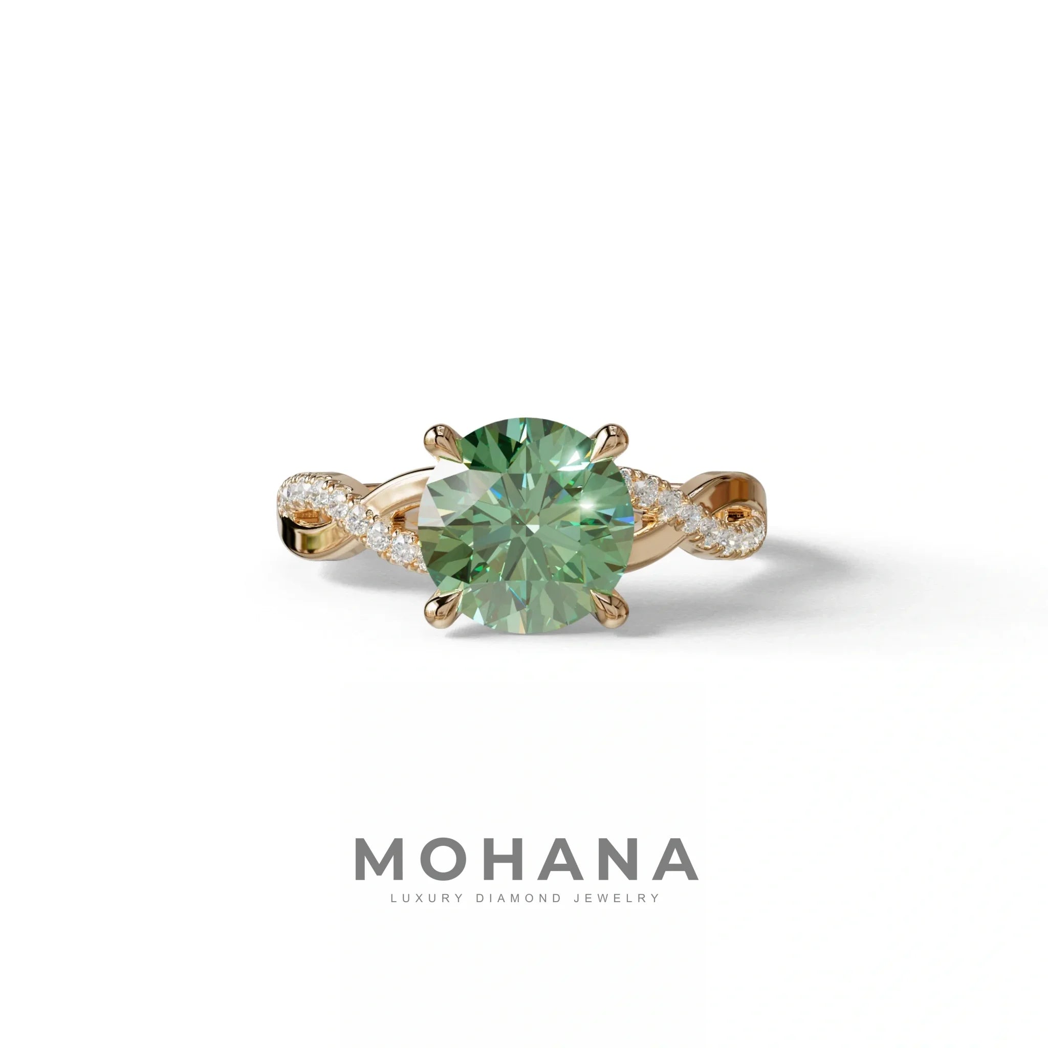 3 Carat Green Round Cut Lab Diamond Ring - Infinity Cross - 10K Solid Gold / Rose Gold