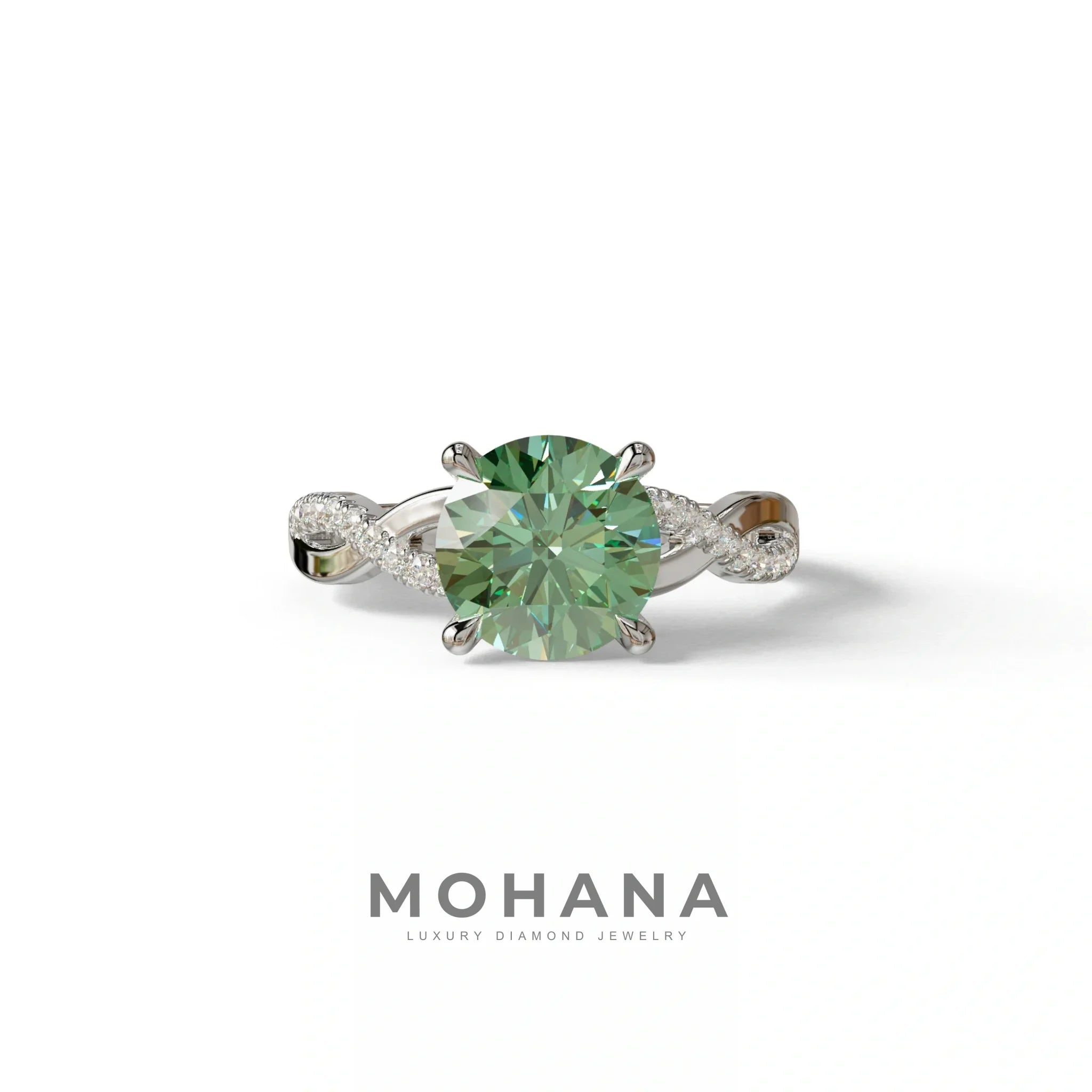 3 Carat Green Round Cut Lab Diamond Ring - Infinity Cross - 10K Solid Gold / White Gold