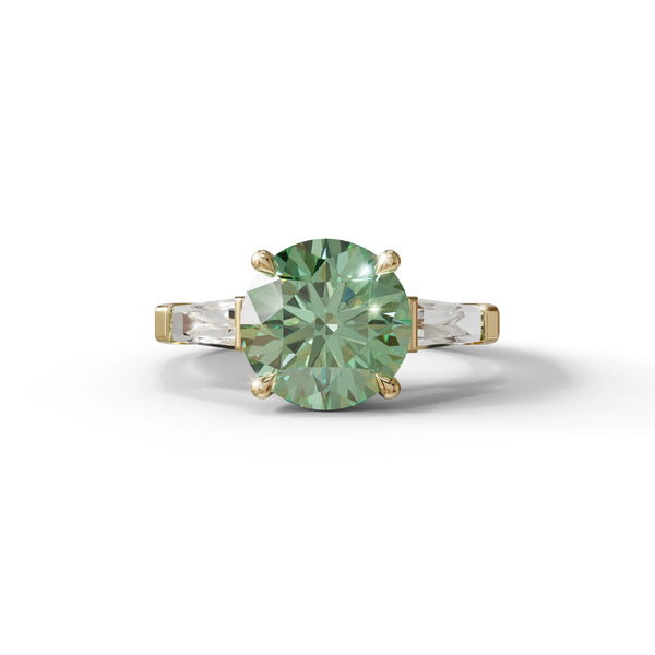 3 Carat Green Lab Grown Diamond Engagement Ring – Round Cut Three Stone