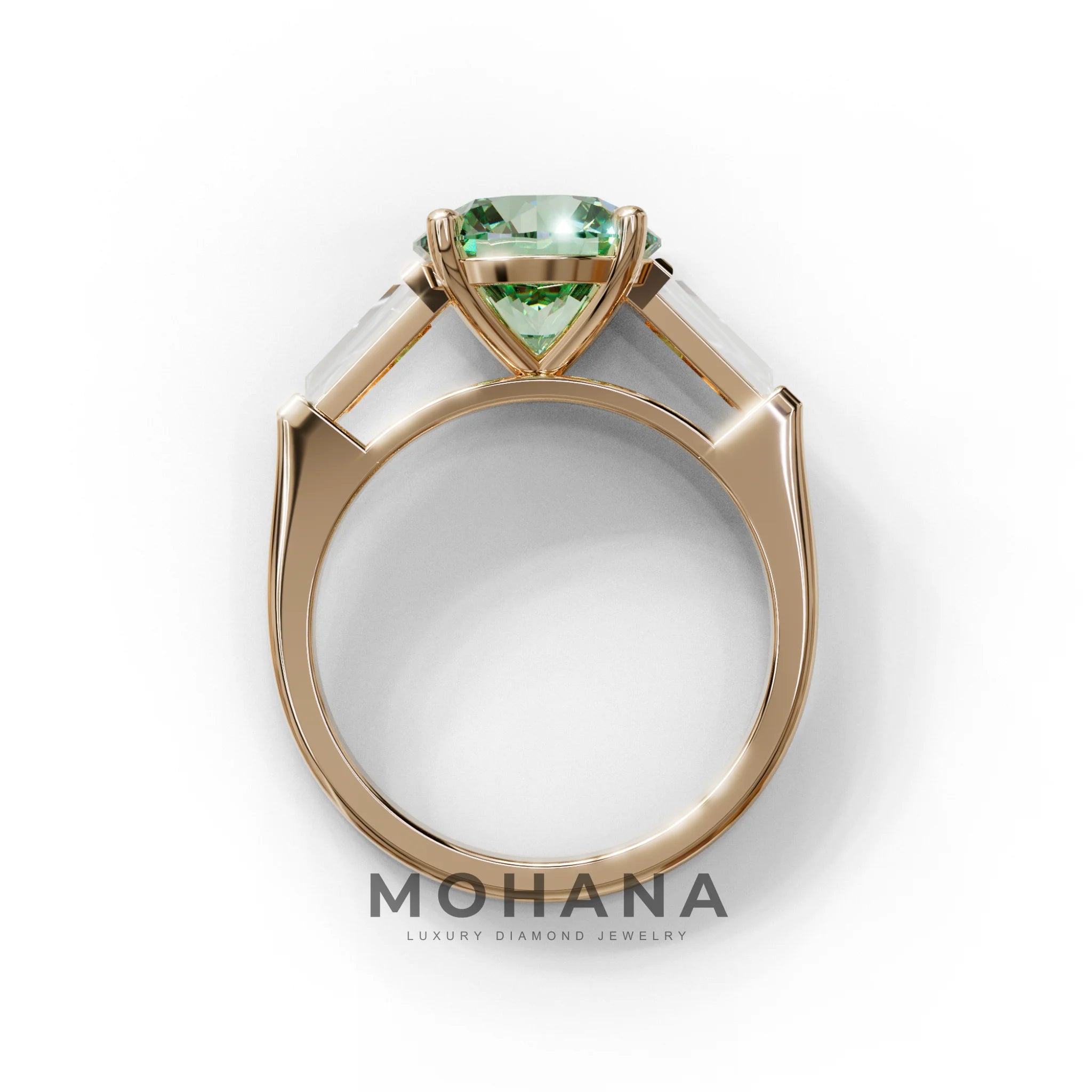 3 Carat Green Round & Tapered Cut Multi Stone Lab Diamond Ring - Reflection