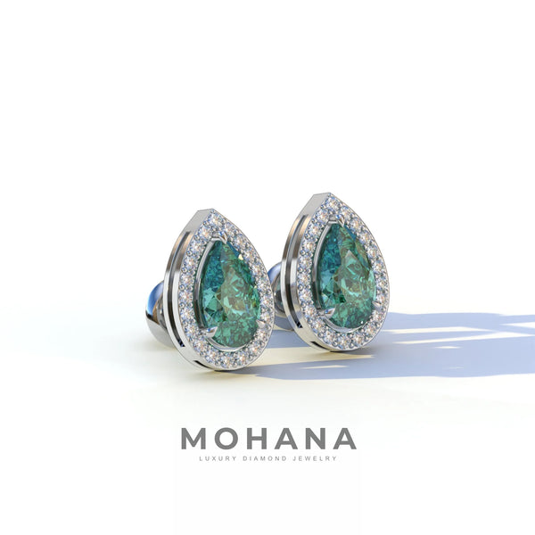 3 Carat Green Lab Grown Diamond Stud Earrings – Pear Cut Halo | Kelly alternate view