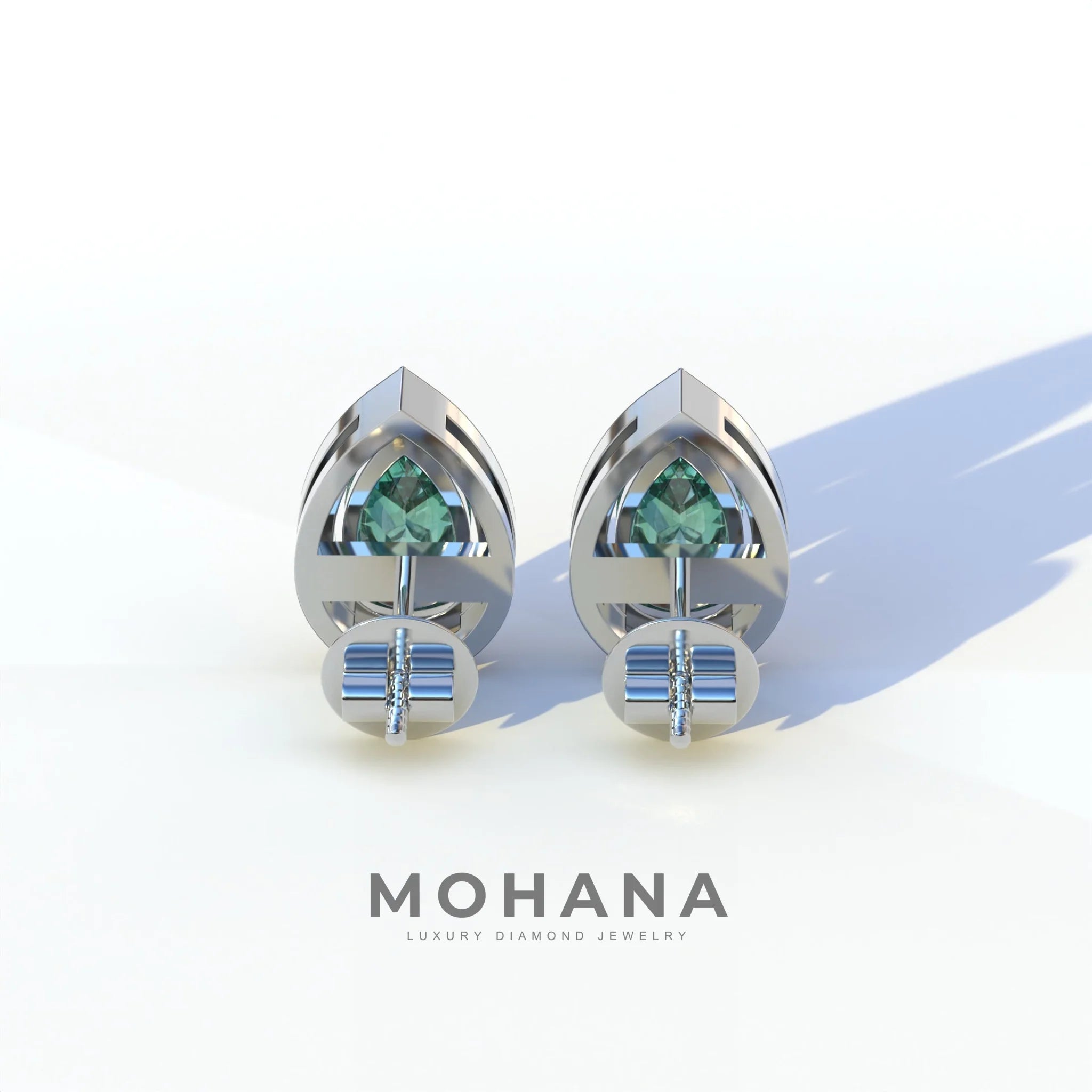 3 Carat Green Pear Cut Lab Diamond Stud Earrings | Halo Setting - Kelly