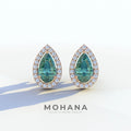 3 Carat Green Pear Cut Lab Diamond Stud Earrings | Halo Setting - Kelly - 10K Solid Gold / Rose Gold