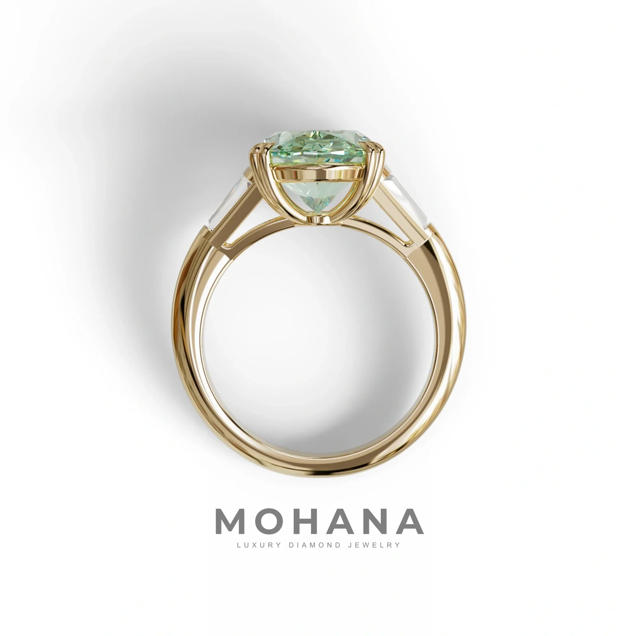 3 Carat Green Oval & Baguette Lab Diamond Ring - Persi
