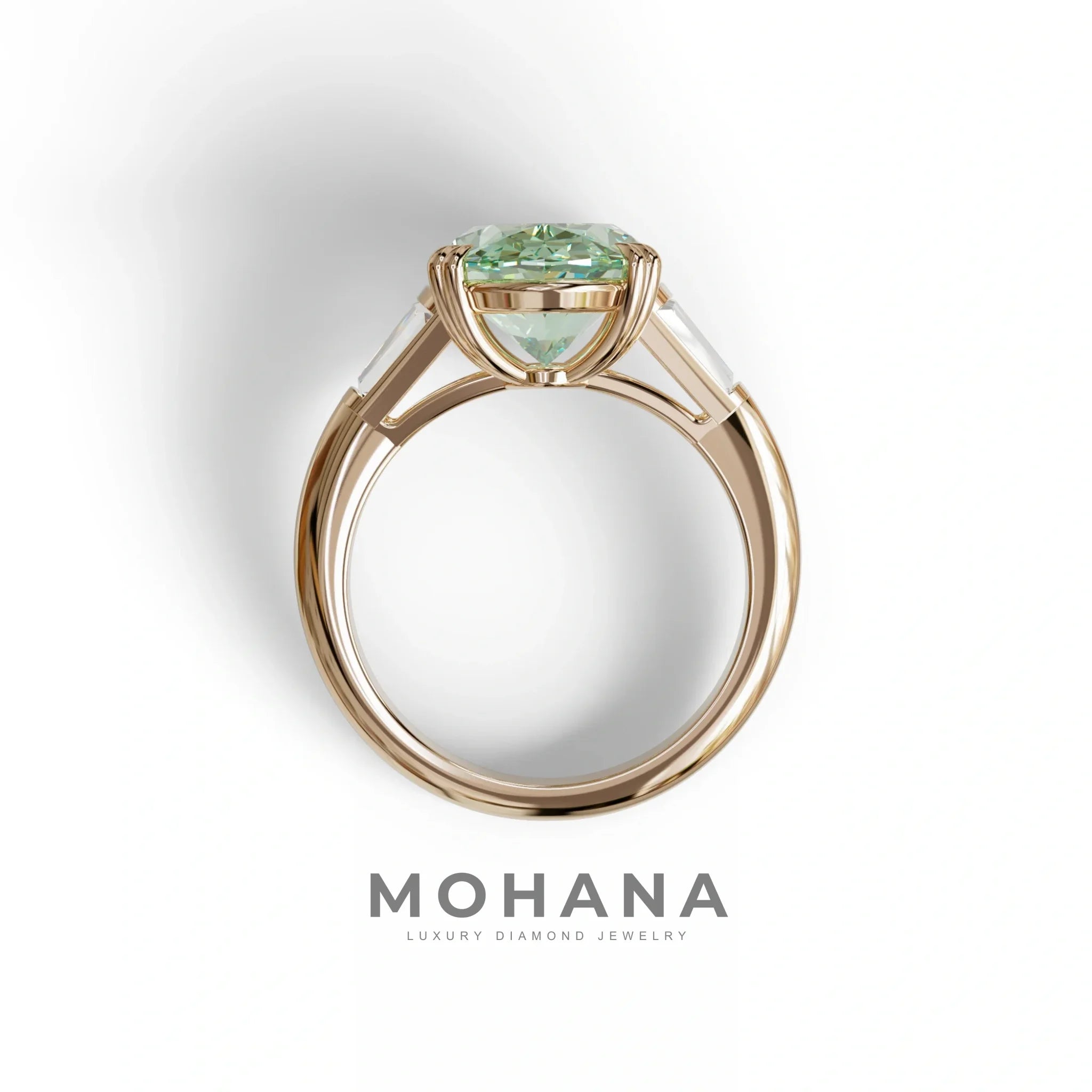 3 Carat Green Oval & Baguette Lab Diamond Ring - Persi