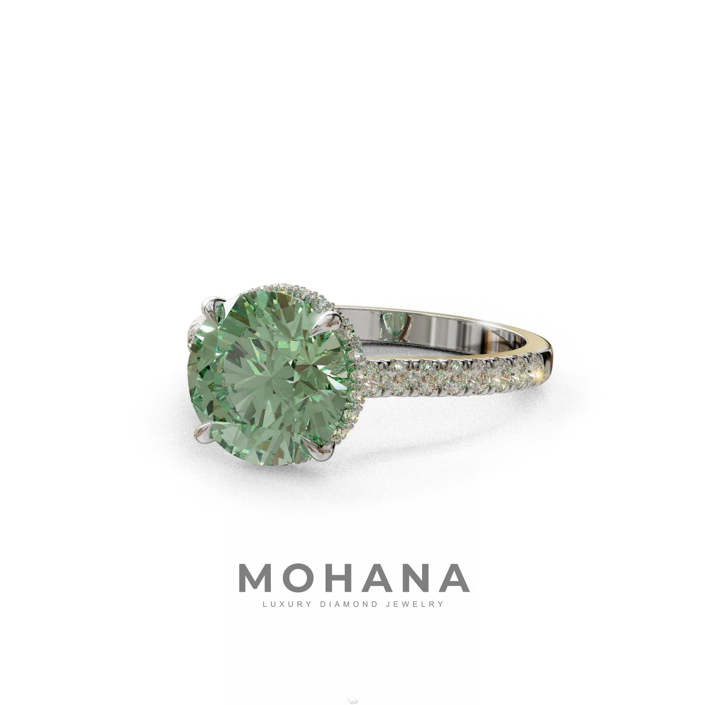 3 Carat Green Round Cut Hidden Halo & Pave Setting Lab Diamond Ring - Eblouissant
