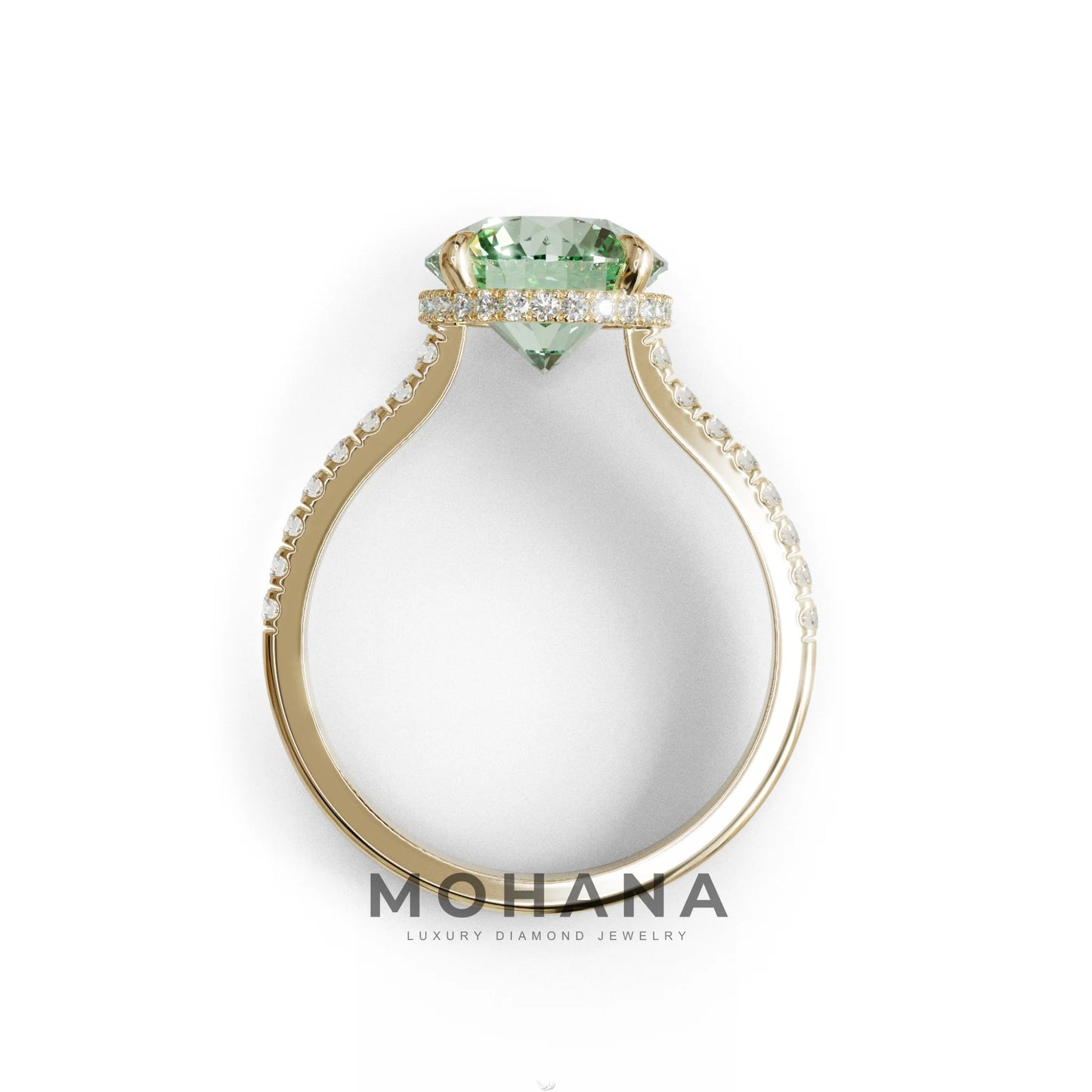 3 Carat Green Round Cut Hidden Halo & Pave Setting Lab Diamond Ring - Eblouissant