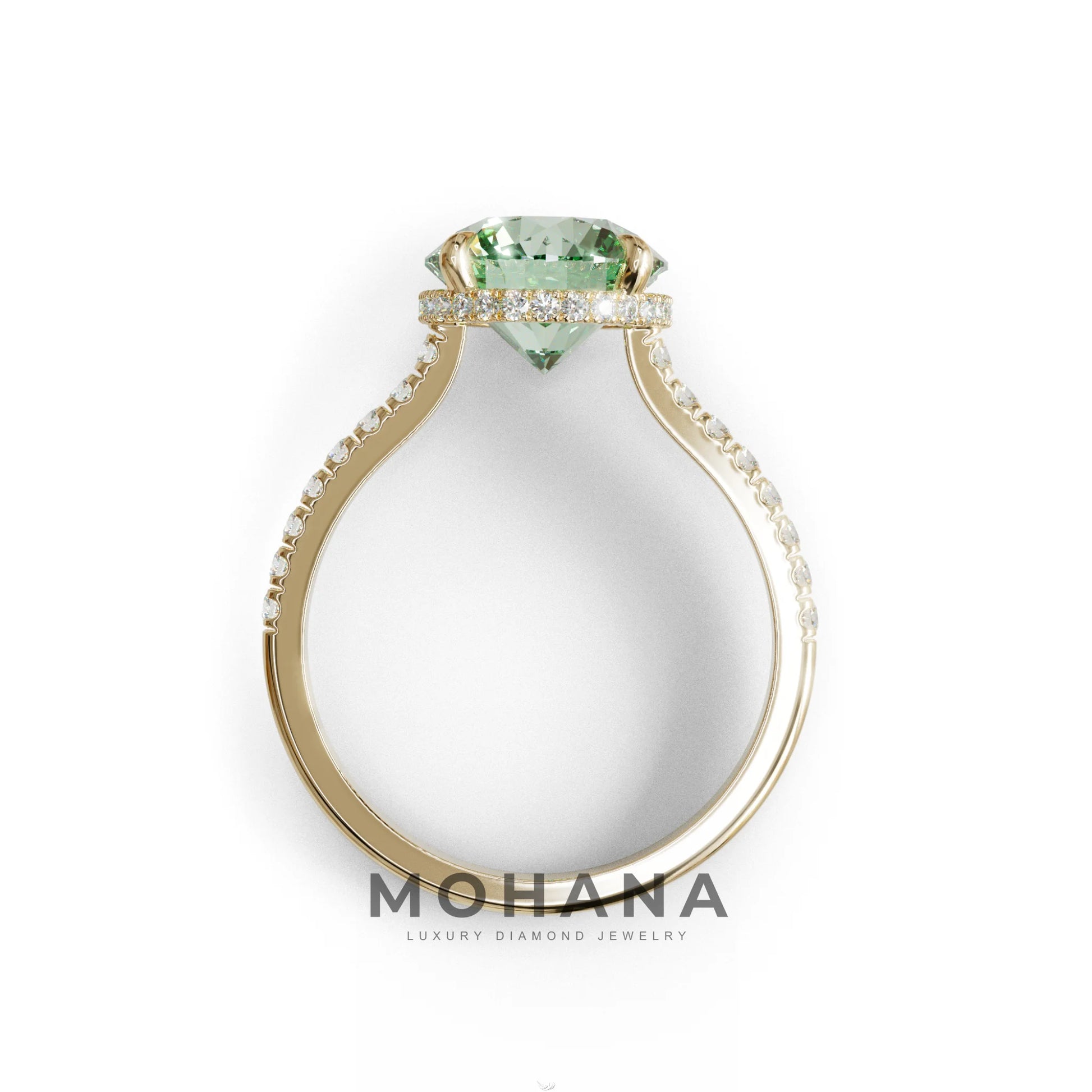 3 Carat Green Round Cut Hidden Halo & Pave Setting Lab Diamond Ring - Eblouissant