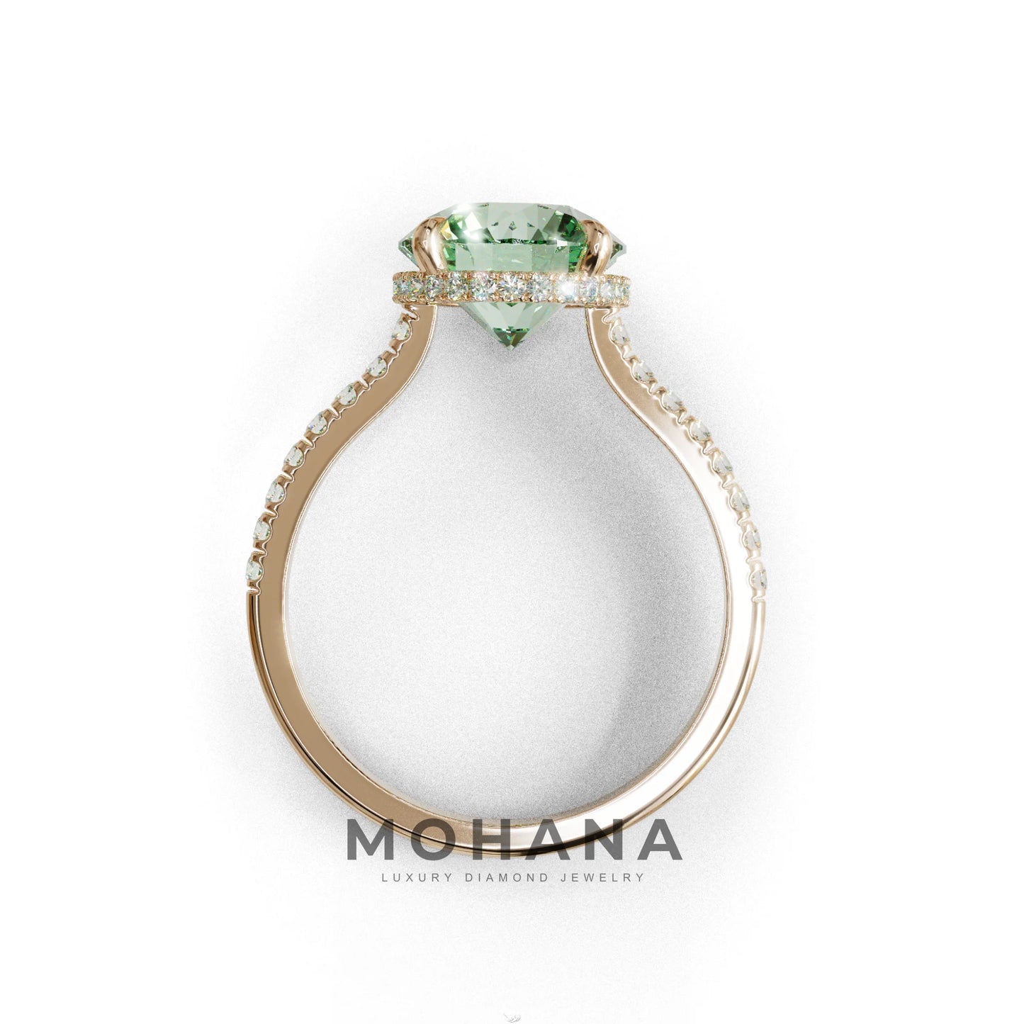 3 Carat Green Round Cut Hidden Halo & Pave Setting Lab Diamond Ring - Eblouissant