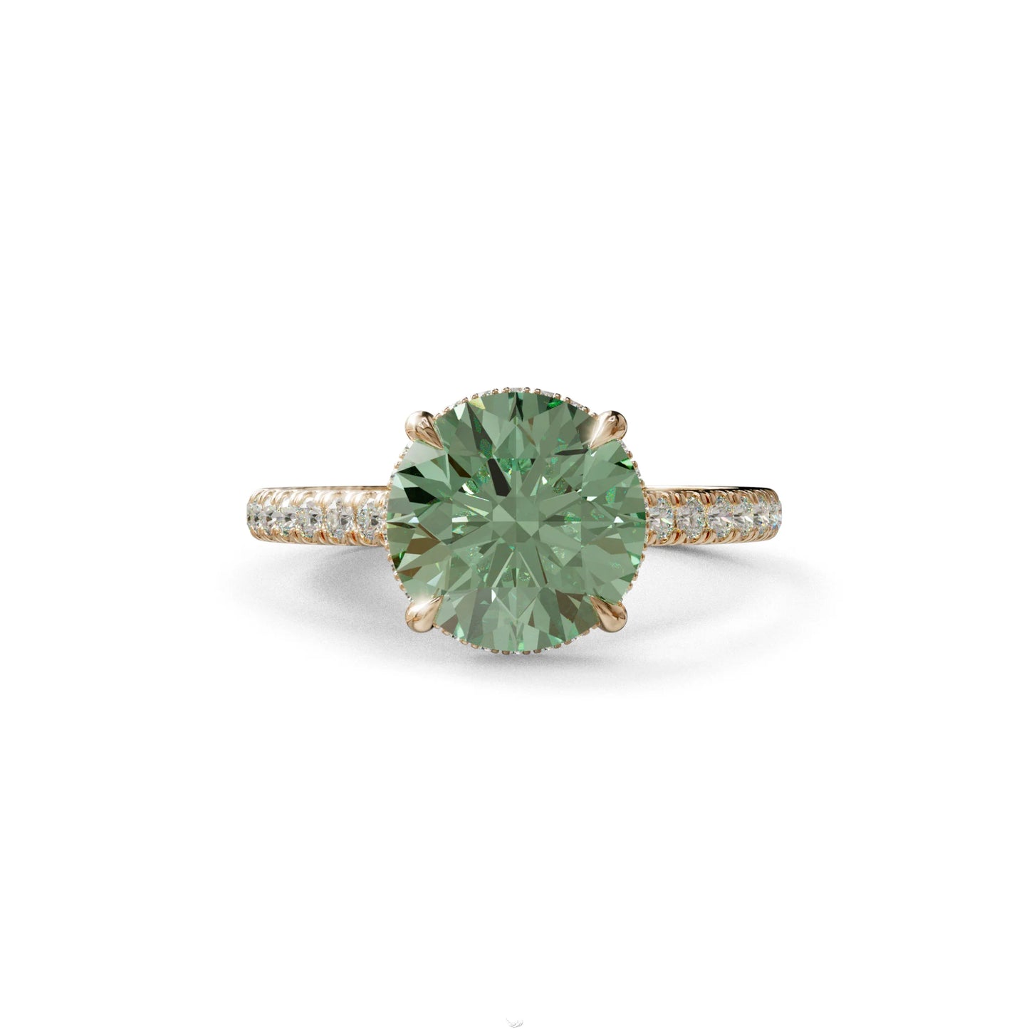 3 Carat Green Round Cut Hidden Halo & Pave Setting Lab Diamond Ring - Eblouissant - 10K Solid Gold / Rose Gold