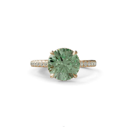 3 Carat Green Round Cut Hidden Halo & Pave Setting Lab Diamond Ring - Eblouissant - 10K Solid Gold / Rose Gold