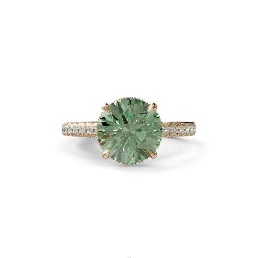 3 Carat Green Round Cut Hidden Halo & Pave Setting Lab Diamond Ring - Eblouissant - 10K Solid Gold / Rose Gold