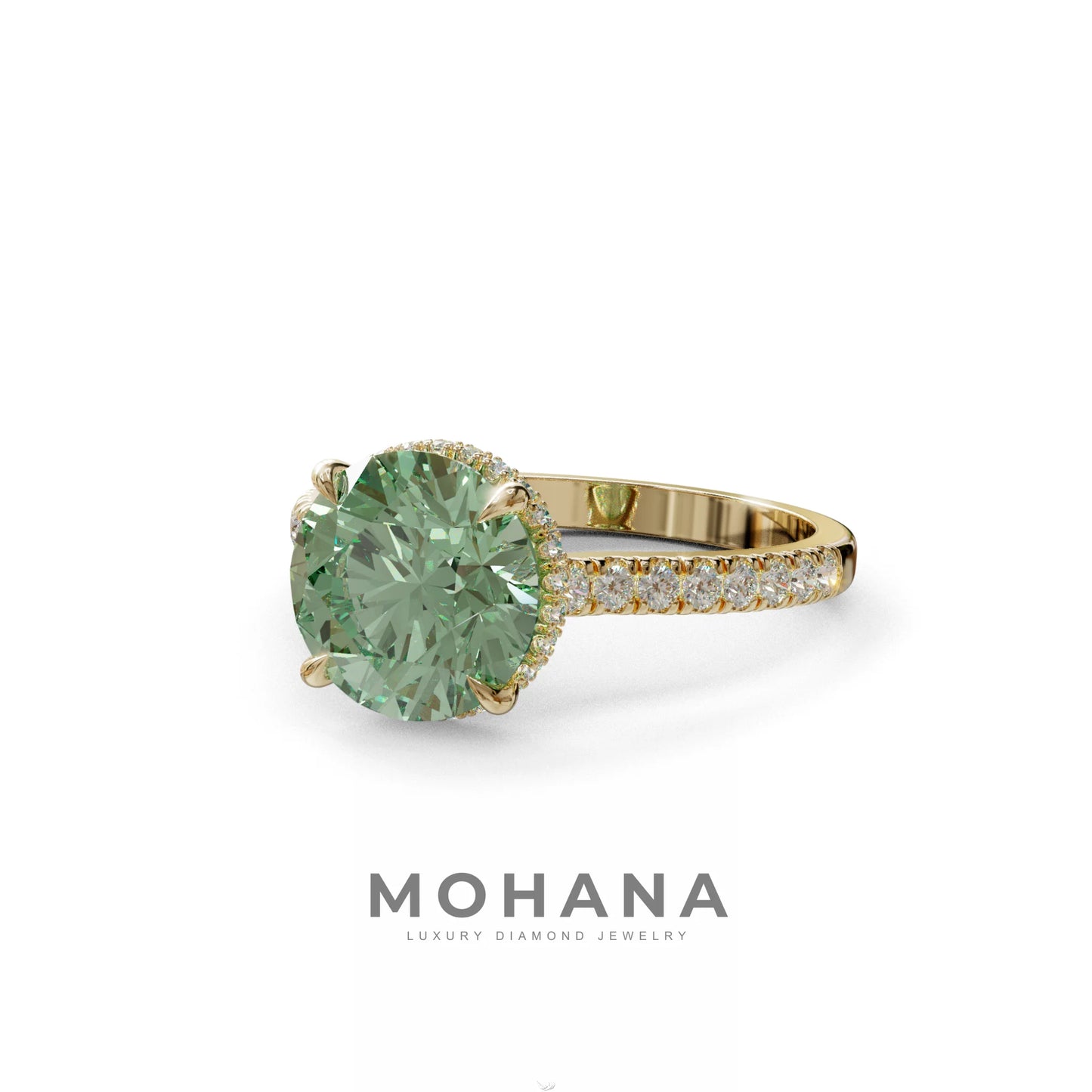 3 Carat Green Round Cut Hidden Halo & Pave Setting Lab Diamond Ring - Eblouissant