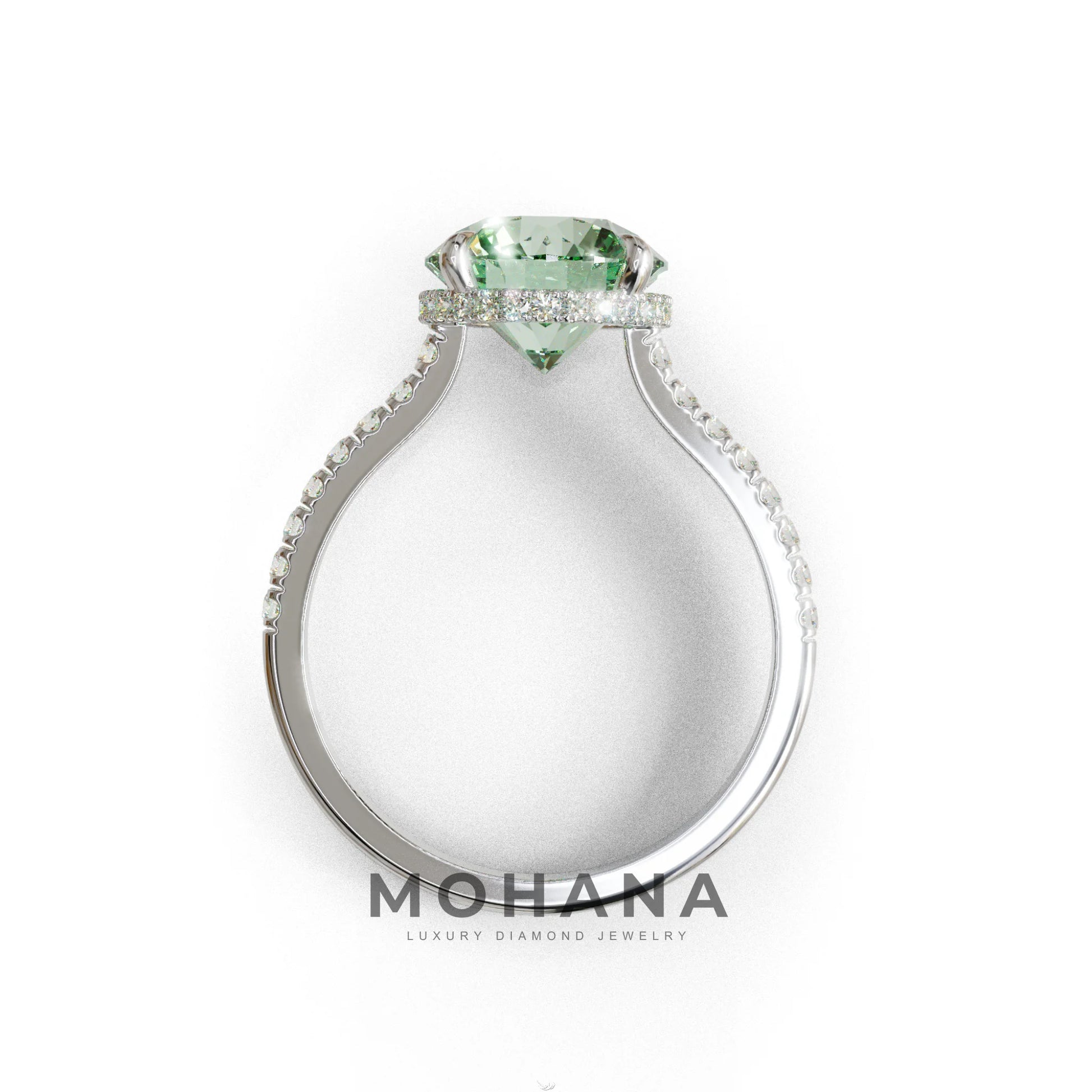 3 Carat Green Round Cut Hidden Halo & Pave Setting Lab Diamond Ring - Eblouissant