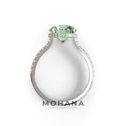 3 Carat Green Round Cut Hidden Halo & Pave Setting Lab Diamond Ring - Eblouissant