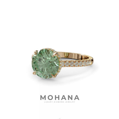 3 Carat Green Round Cut Hidden Halo & Pave Setting Lab Diamond Ring - Eblouissant