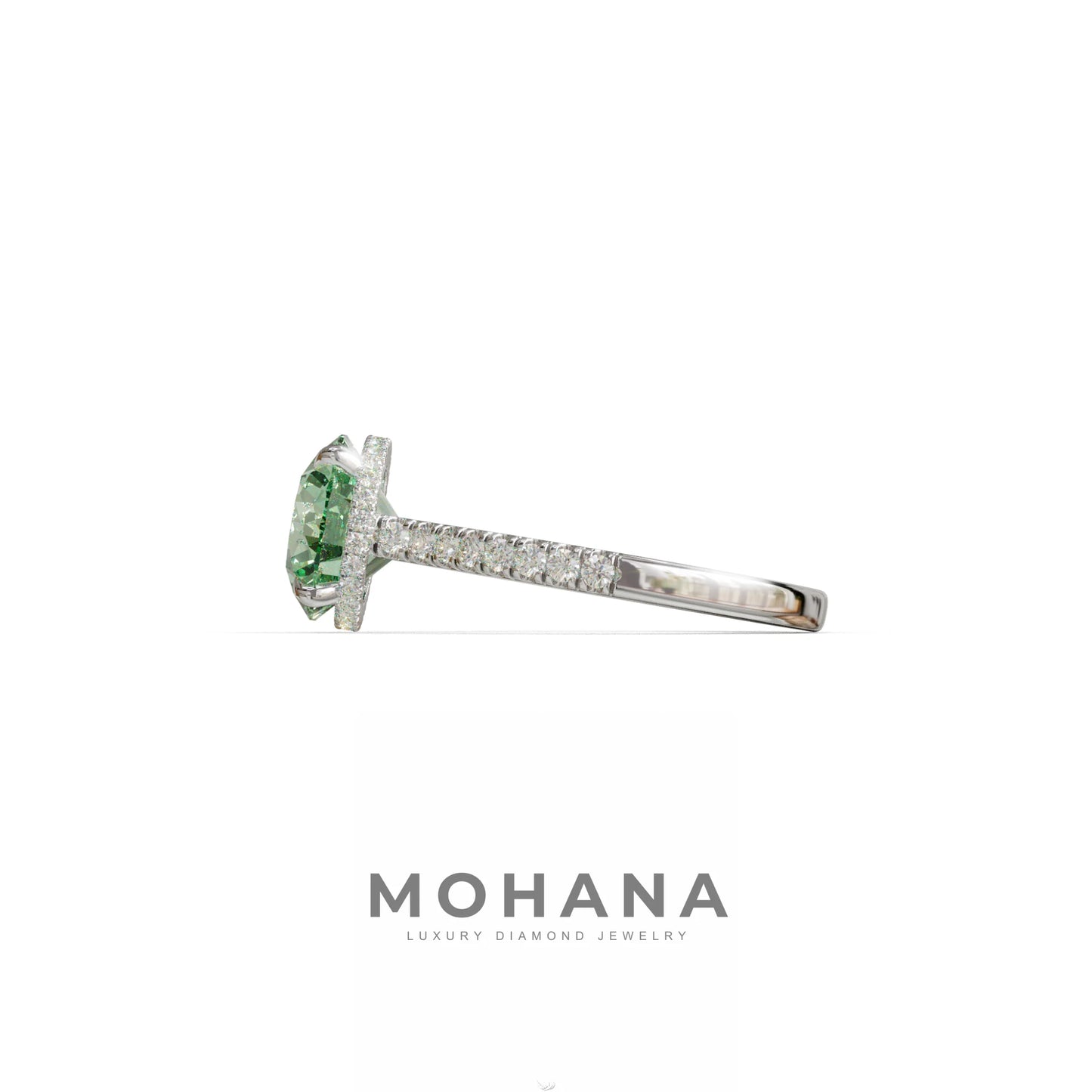 3 Carat Green Round Cut Hidden Halo & Pave Setting Lab Diamond Ring - Eblouissant