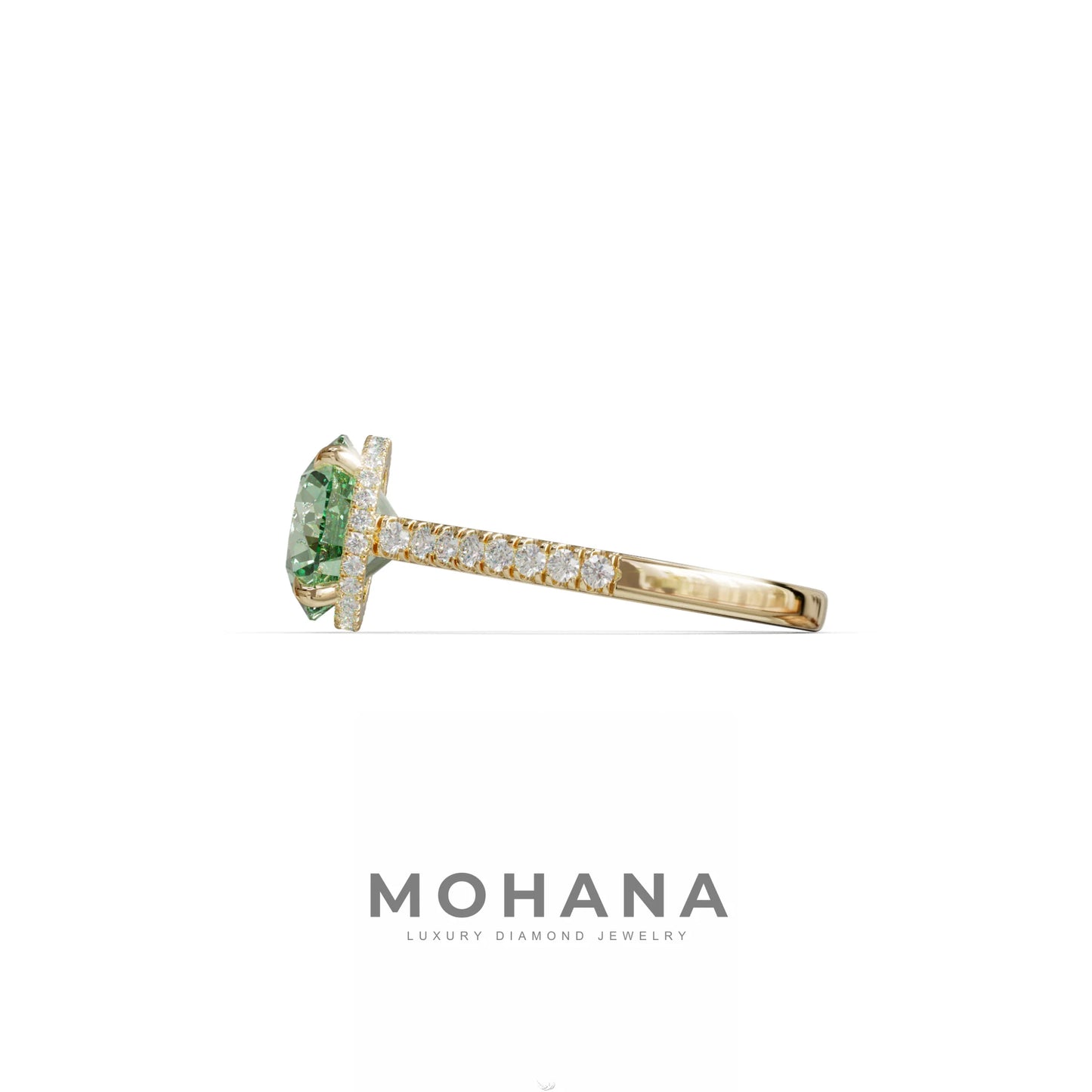 3 Carat Green Round Cut Hidden Halo & Pave Setting Lab Diamond Ring - Eblouissant