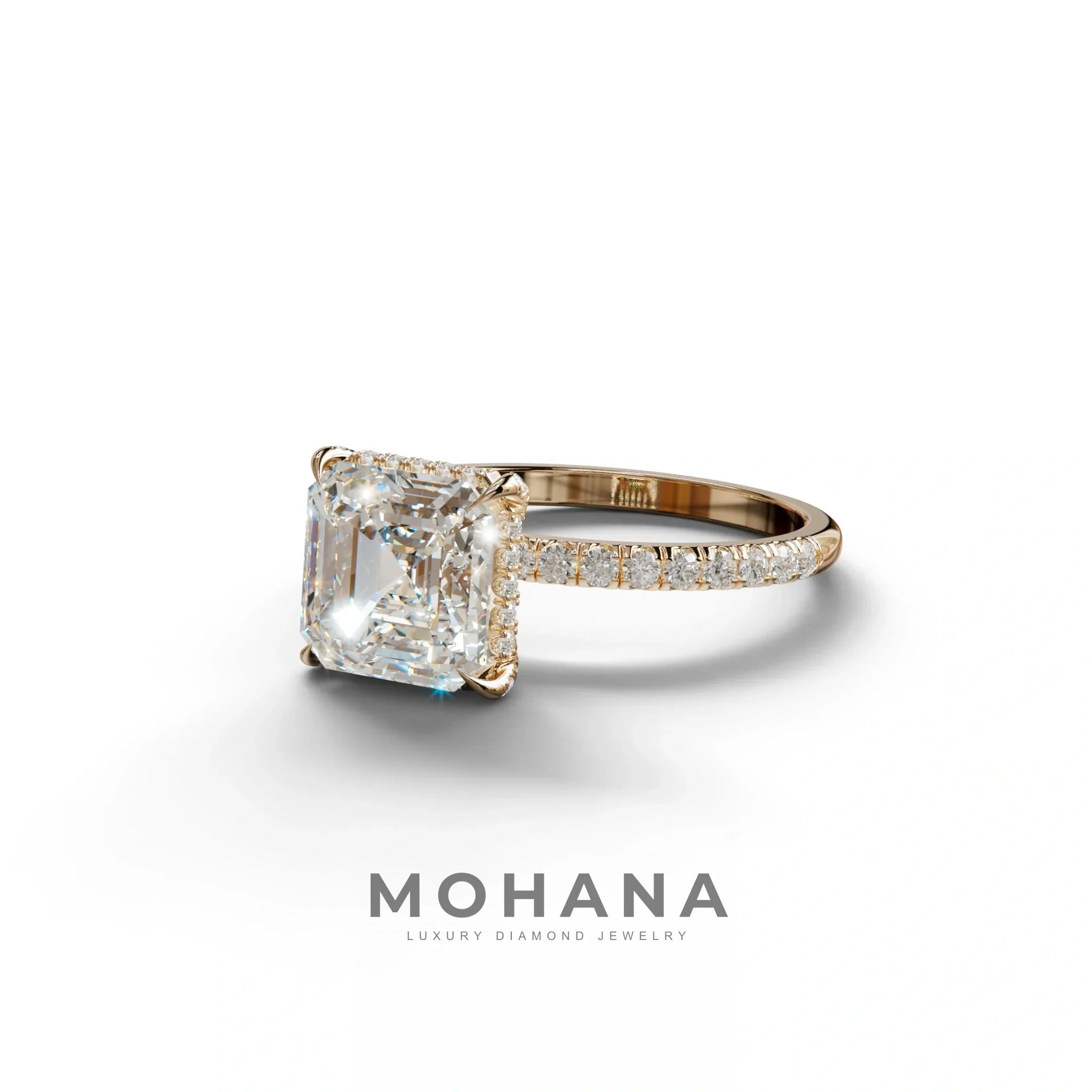 3 Carat E-VVS Asscher Cut Hidden Halo & Pave Lab Grown Diamond Ring
