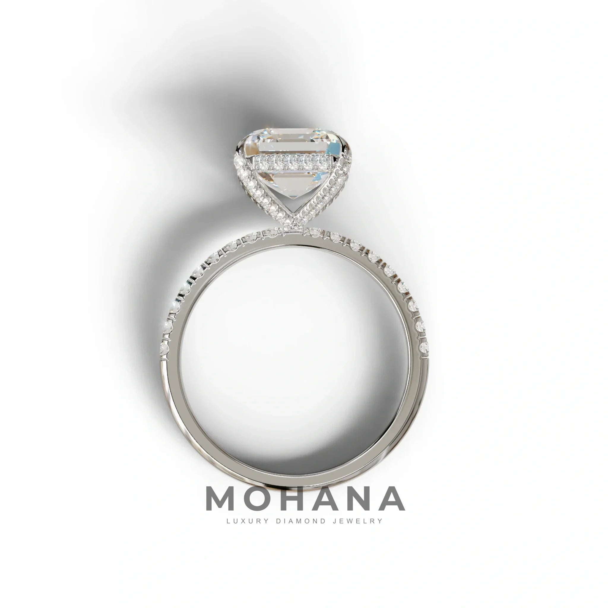 3 Carat E-VVS Asscher Cut Hidden Halo & Pave Lab Grown Diamond Ring