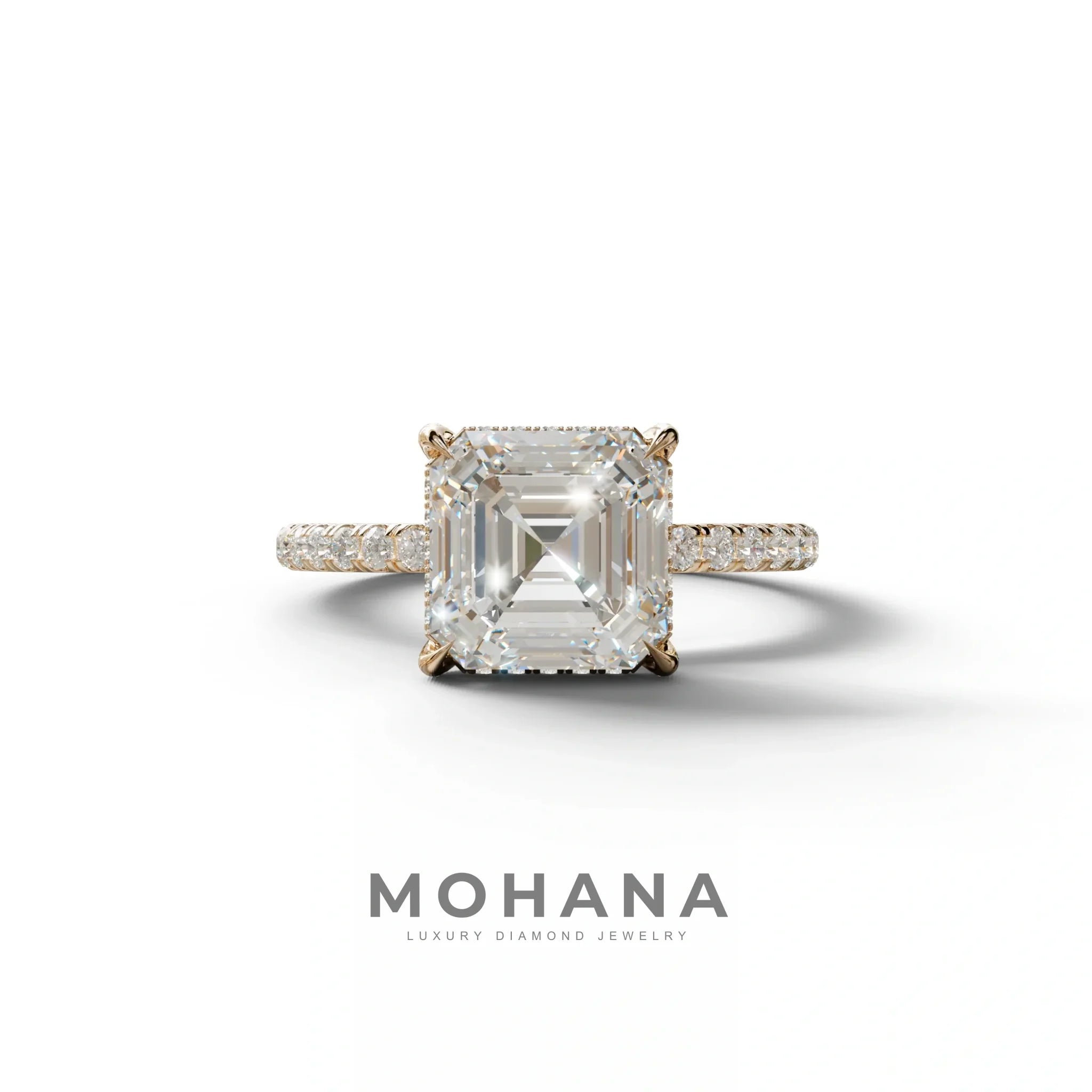 3 Carat E-VVS Asscher Cut Hidden Halo & Pave Lab Grown Diamond Ring - 10K Solid Gold / Rose Gold