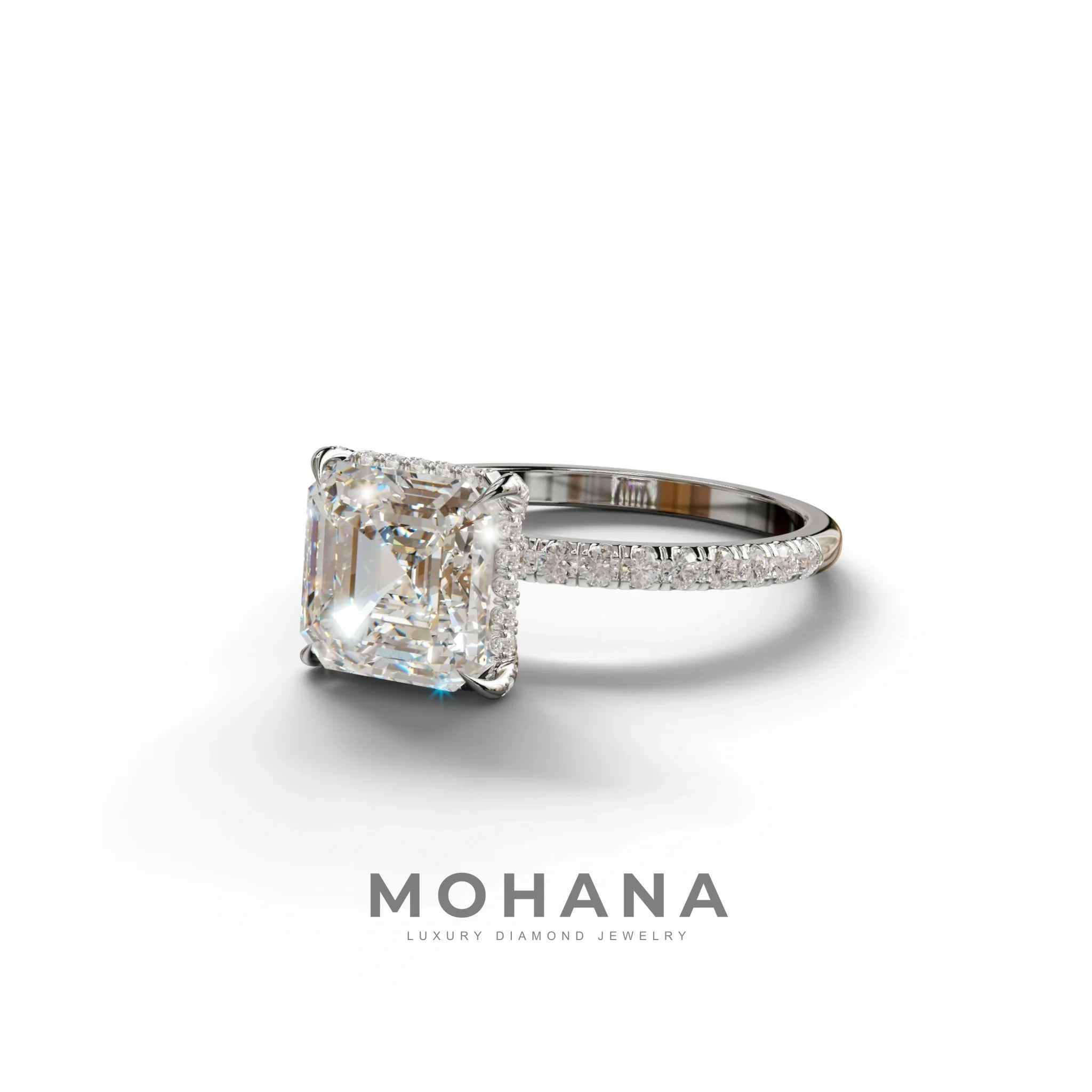 3 Carat E-VVS Asscher Cut Hidden Halo & Pave Lab Grown Diamond Ring