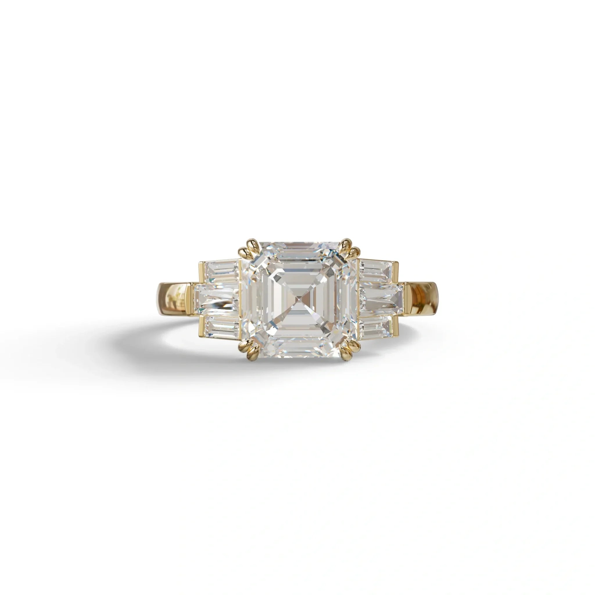 3 Ct E/VVS Colorless Asscher Cut Lab Diamond Double Claw Prong Setting - Celestial - 10K Solid Gold / Yellow Gold