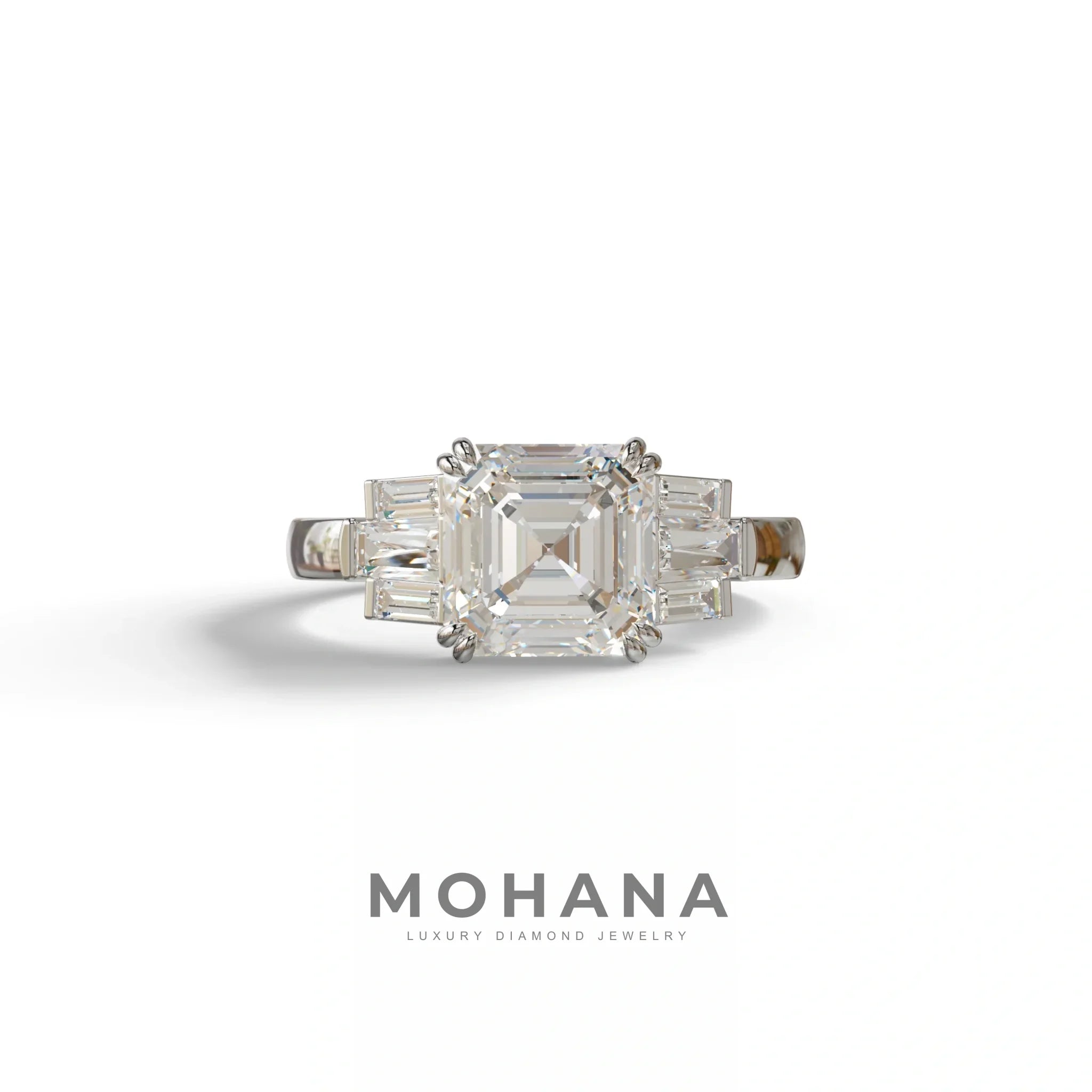 3 Ct E/VVS Colorless Asscher Cut Lab Diamond Double Claw Prong Setting - Celestial - 10K Solid Gold / White Gold