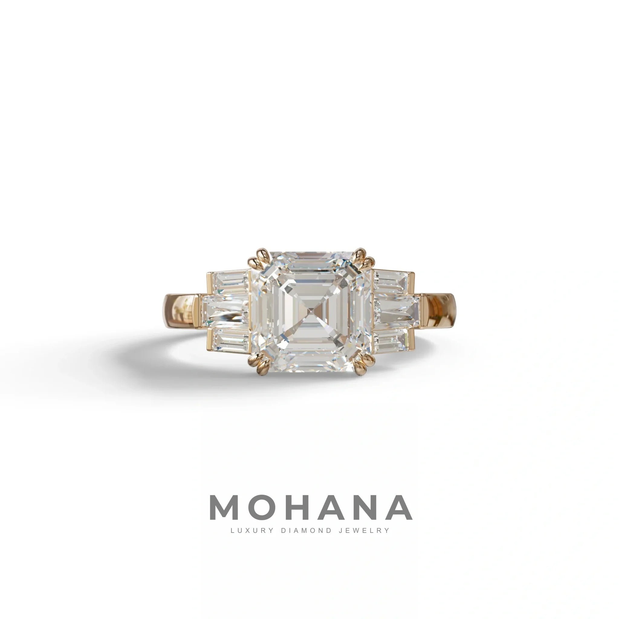 3 Ct E/VVS Colorless Asscher Cut Lab Diamond Double Claw Prong Setting - Celestial - 10K Solid Gold / Rose Gold