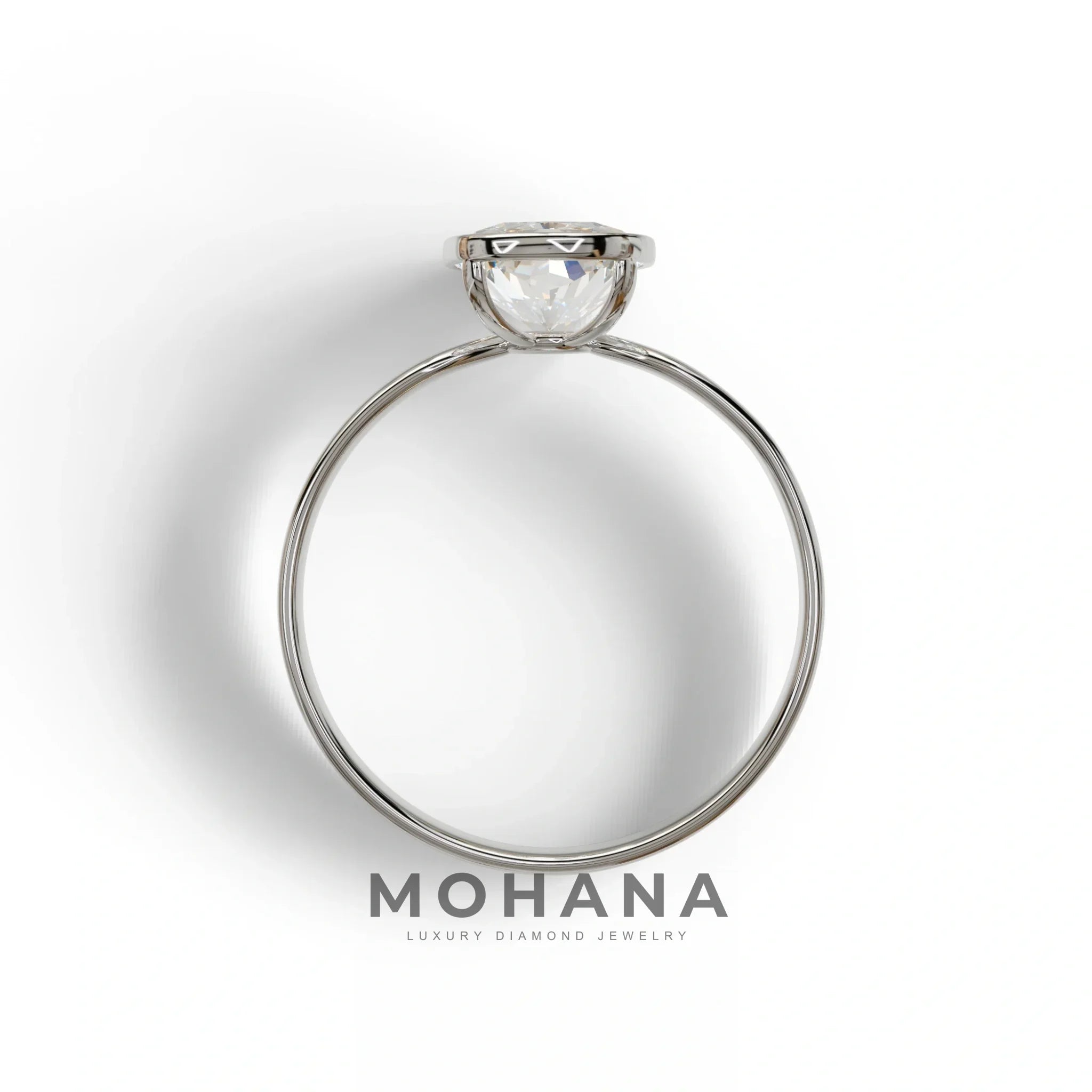 3 Carat E VVS Elongated Cushion Cut Bezel Set Engagement Ring - Astrae