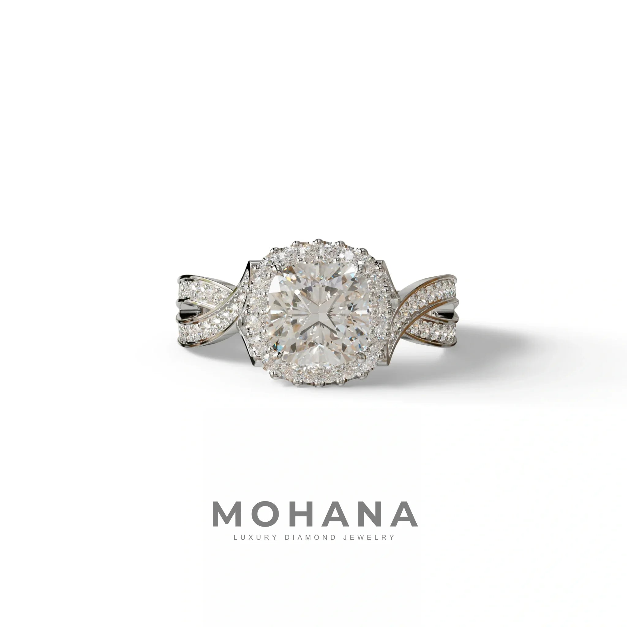 3 Carat E VVS Cushion Cut Lab Grown Diamond Engagement Ring - Odessa - 10K Solid Gold / White Gold
