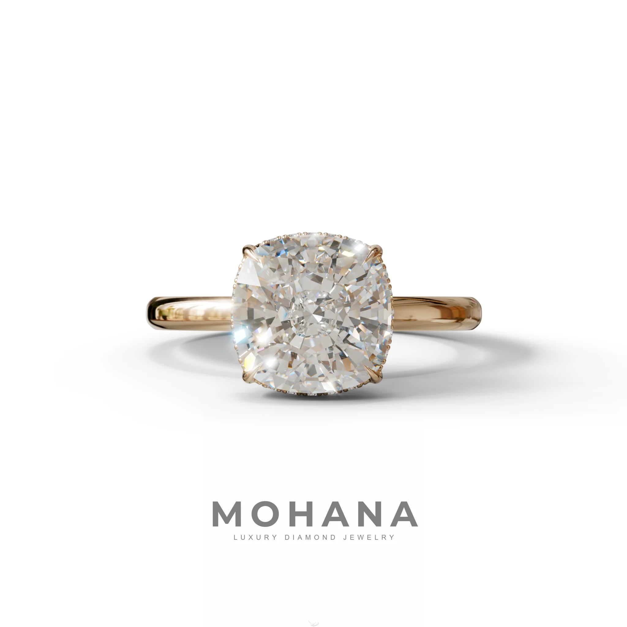 3 Carat E VVS Cushion Lab Diamond Hidden Halo Ring - 10K Solid Gold / Rose Gold