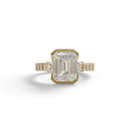 3 Carat Emerald Cut Lab Diamond Engagement Ring | Half Bezel set- Gatsby - 10K Solid Gold / Yellow Gold
