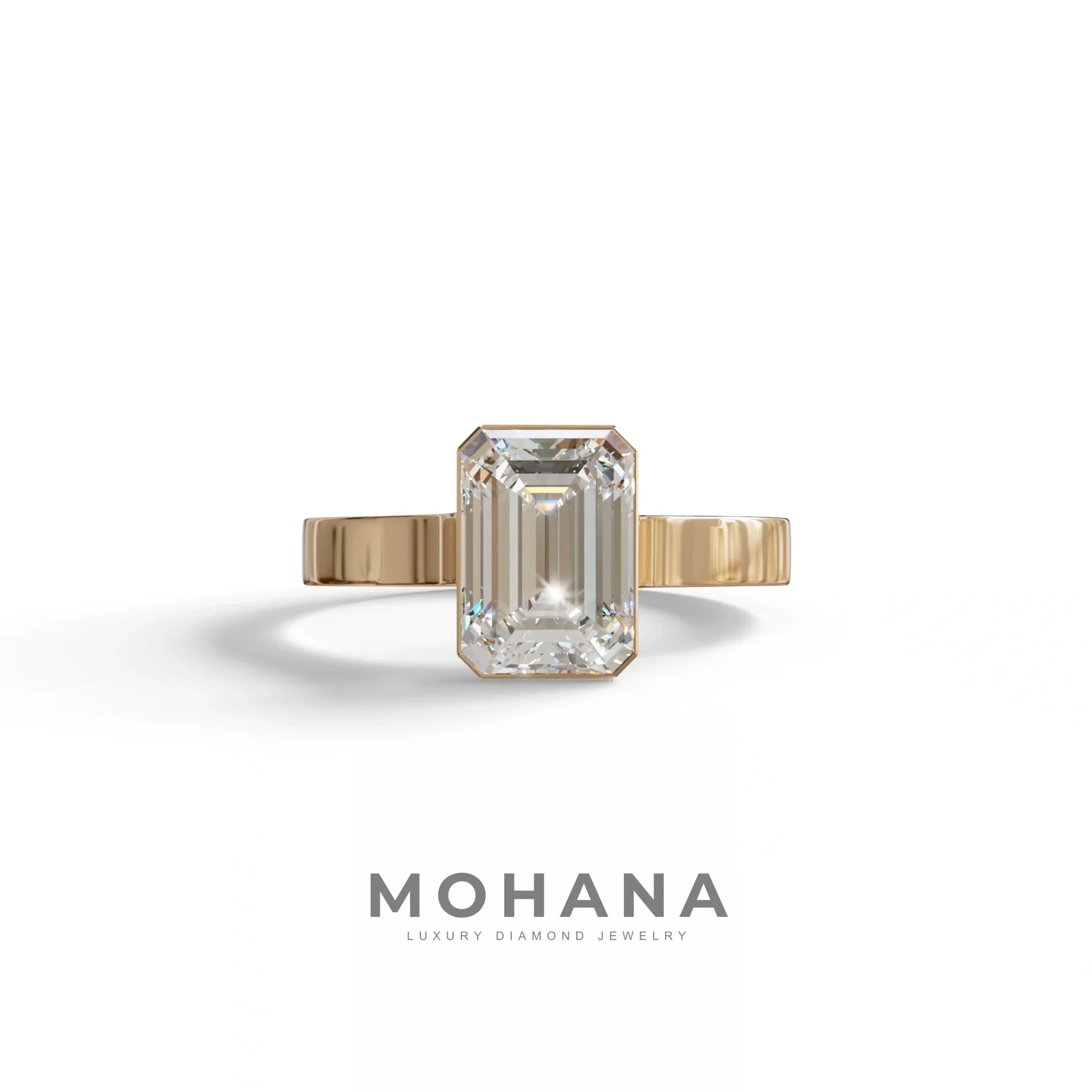 3 Carat bezel Set Emerald cut Lab Grown Diamond Solitaire Engagement Ring - Zelora - 10K Solid Gold / Rose Gold