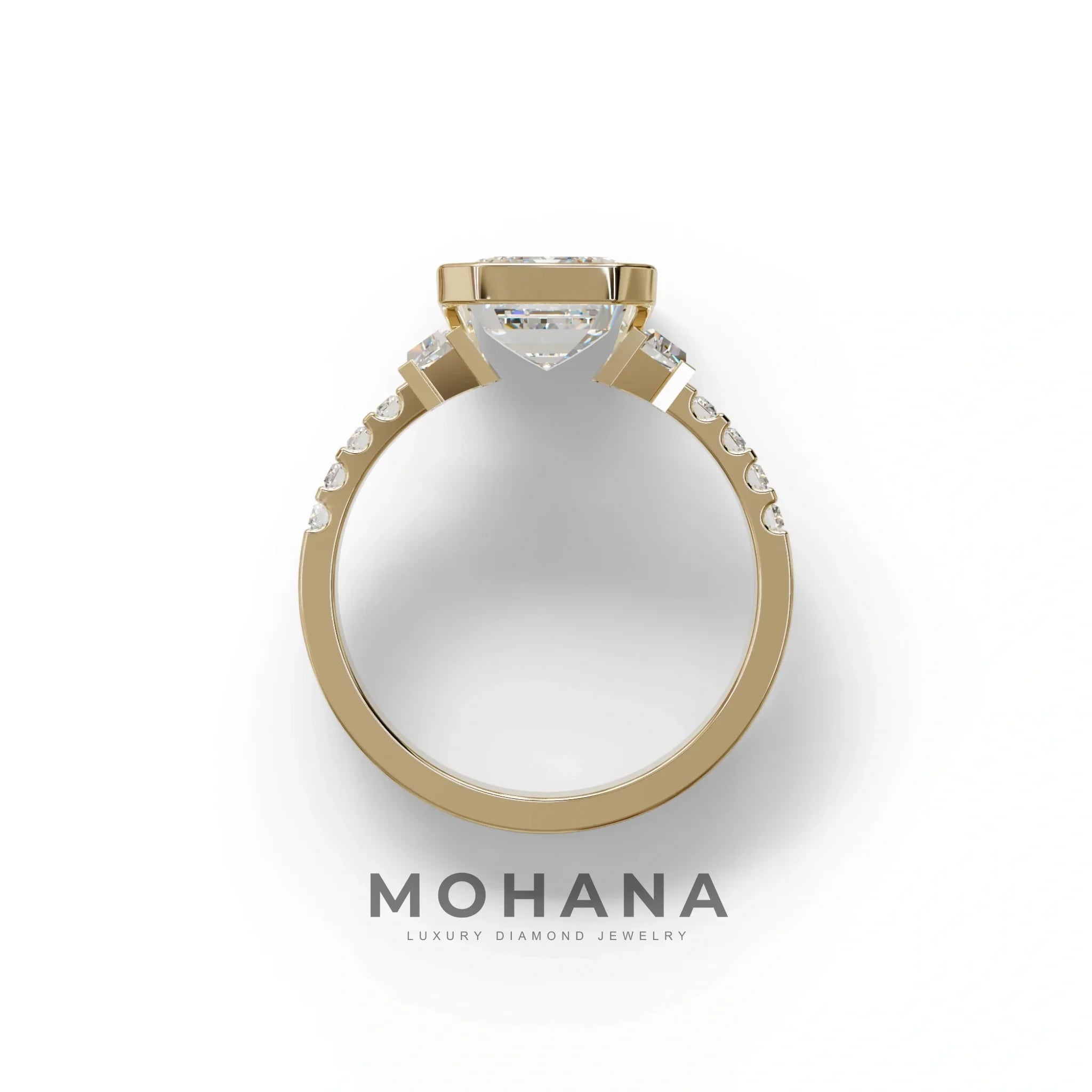 3 Carat Emerald Cut Lab Diamond Engagement Ring | Half Bezel set- Gatsby