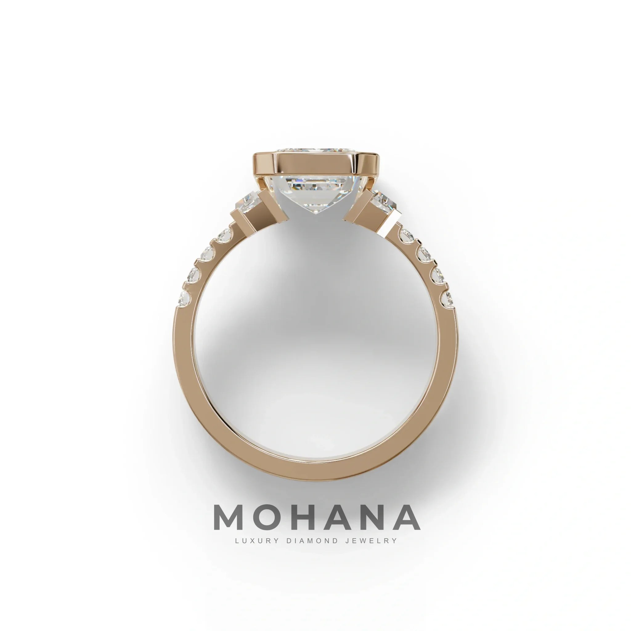 3 Carat Emerald Cut Lab Diamond Engagement Ring | Half Bezel set- Gatsby