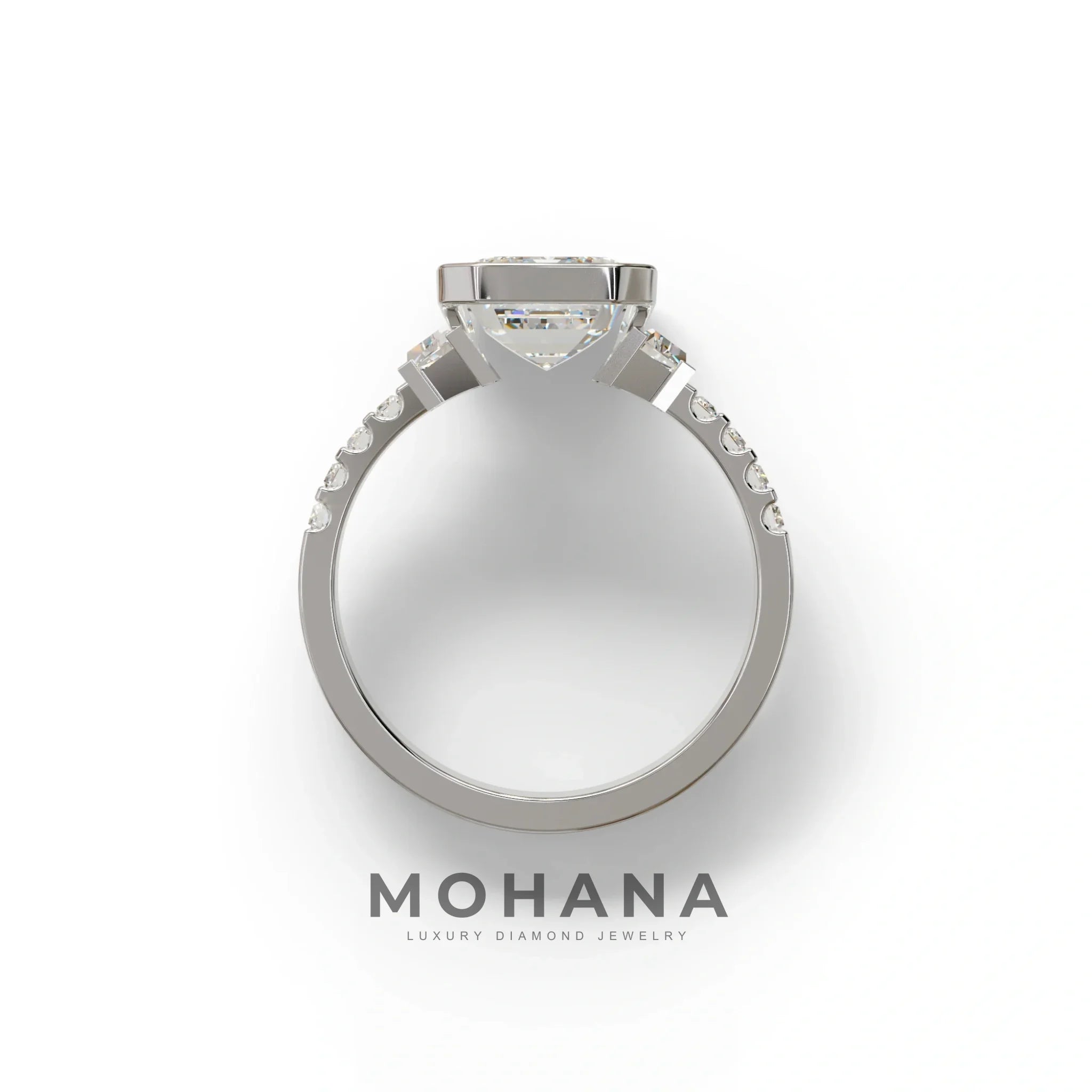 3 Carat Emerald Cut Lab Diamond Engagement Ring | Half Bezel set- Gatsby