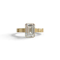 3 Carat bezel Set Emerald cut Lab Grown Diamond Solitaire Engagement Ring - Zelora - 10K Solid Gold / Yellow Gold