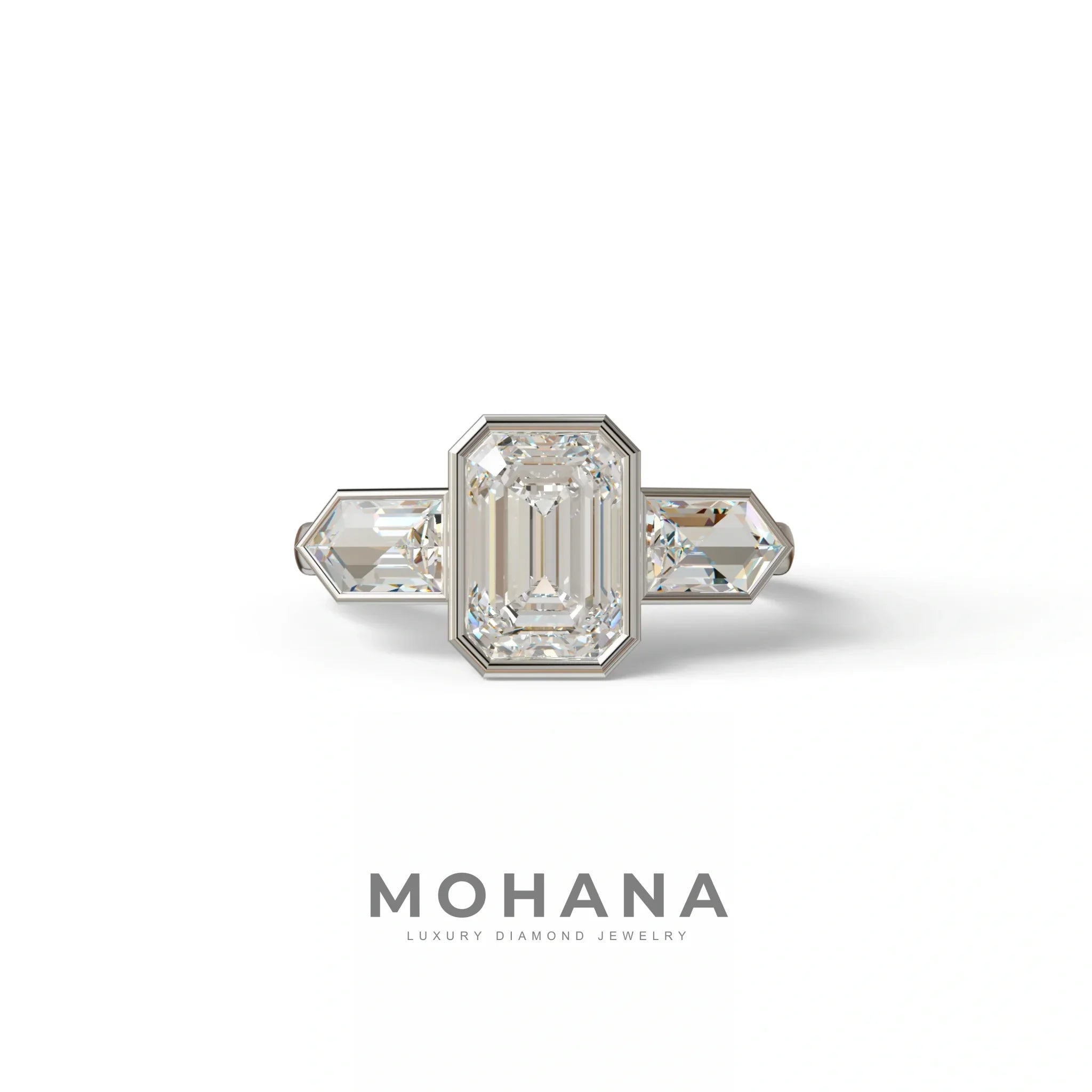 3 Ct E/VVS Emerald Cut Lab Diamond Ring - Lumons - 10K Solid Gold / White Gold