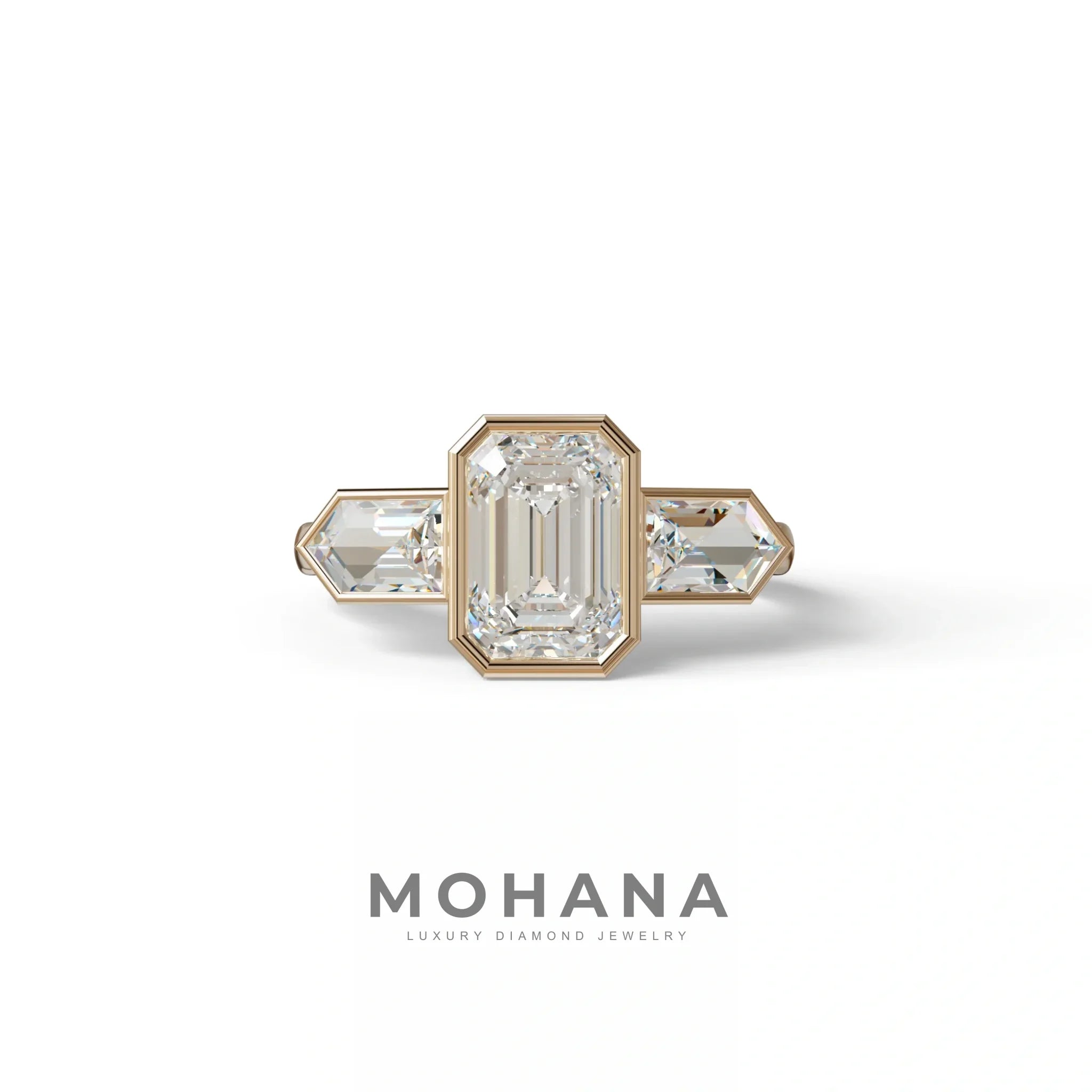 3 Ct E/VVS Emerald Cut Lab Diamond Ring - Lumons - 10K Solid Gold / Rose Gold