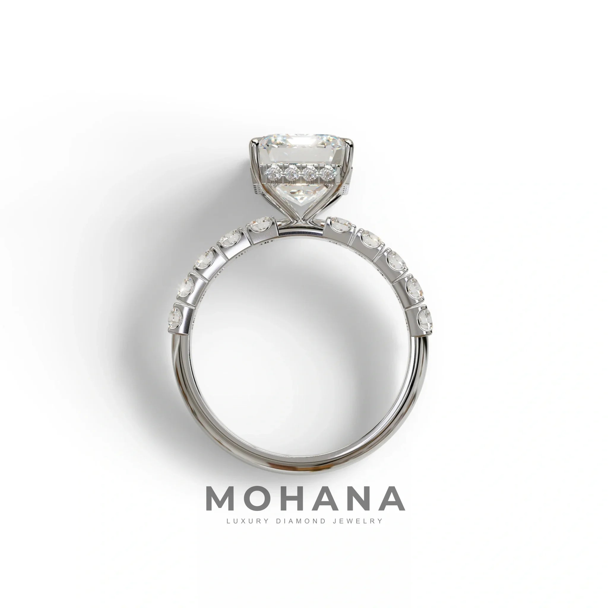 3 Carat E VVS Emerald Cut Lab Diamond Hidden halo Engagement Ring - Luminary