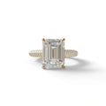 3 Carat Emerald Cut Hidden Halo & Pave Set Lab Diamond Ring - Emme - 10K Solid Gold / Yellow Gold