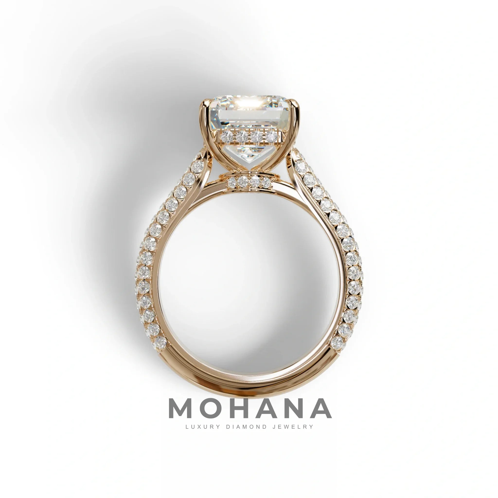 3 Carat Emerald Cut Hidden Halo & Pave Set Lab Diamond Ring - Emme