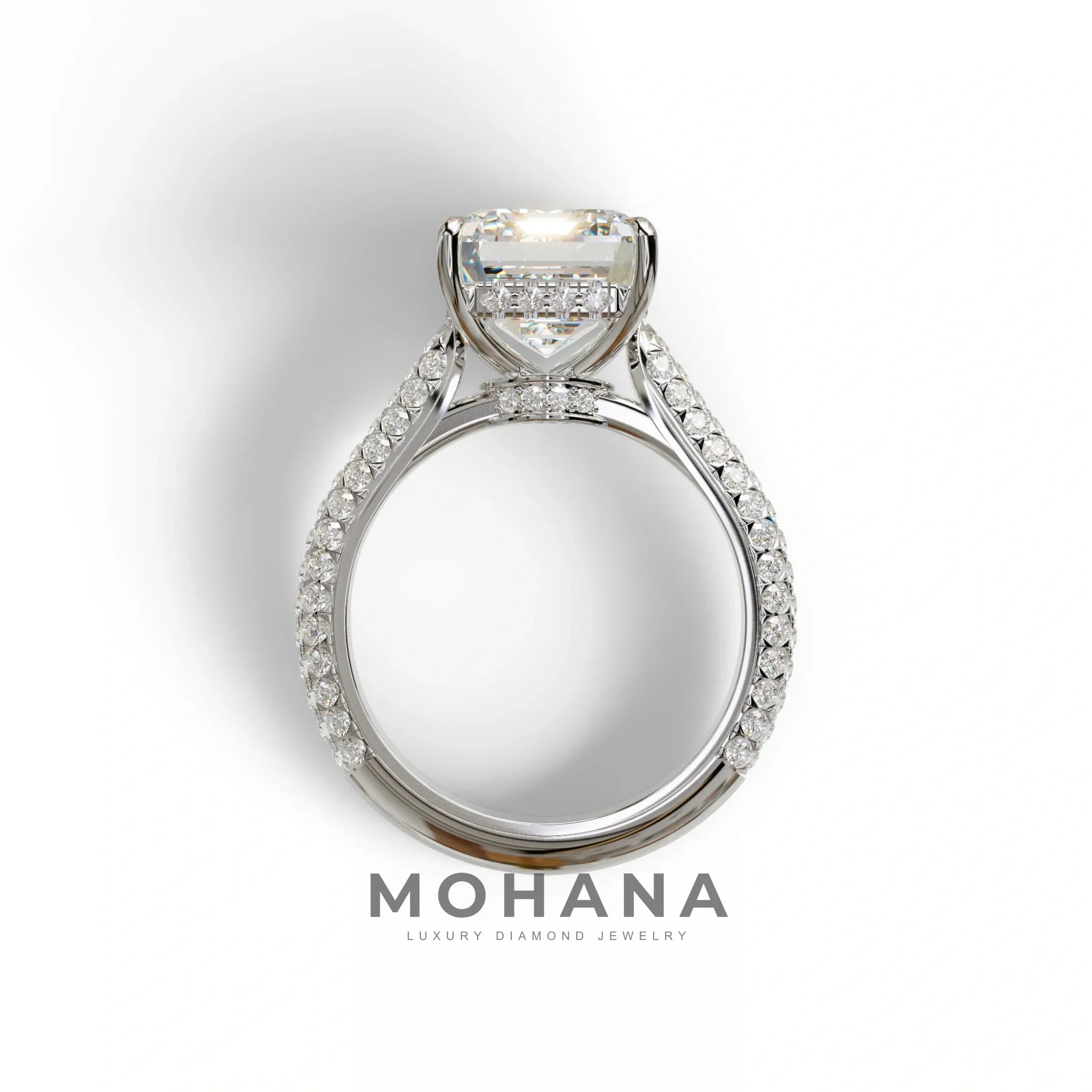 3 Carat Emerald Cut Hidden Halo & Pave Set Lab Diamond Ring - Emme