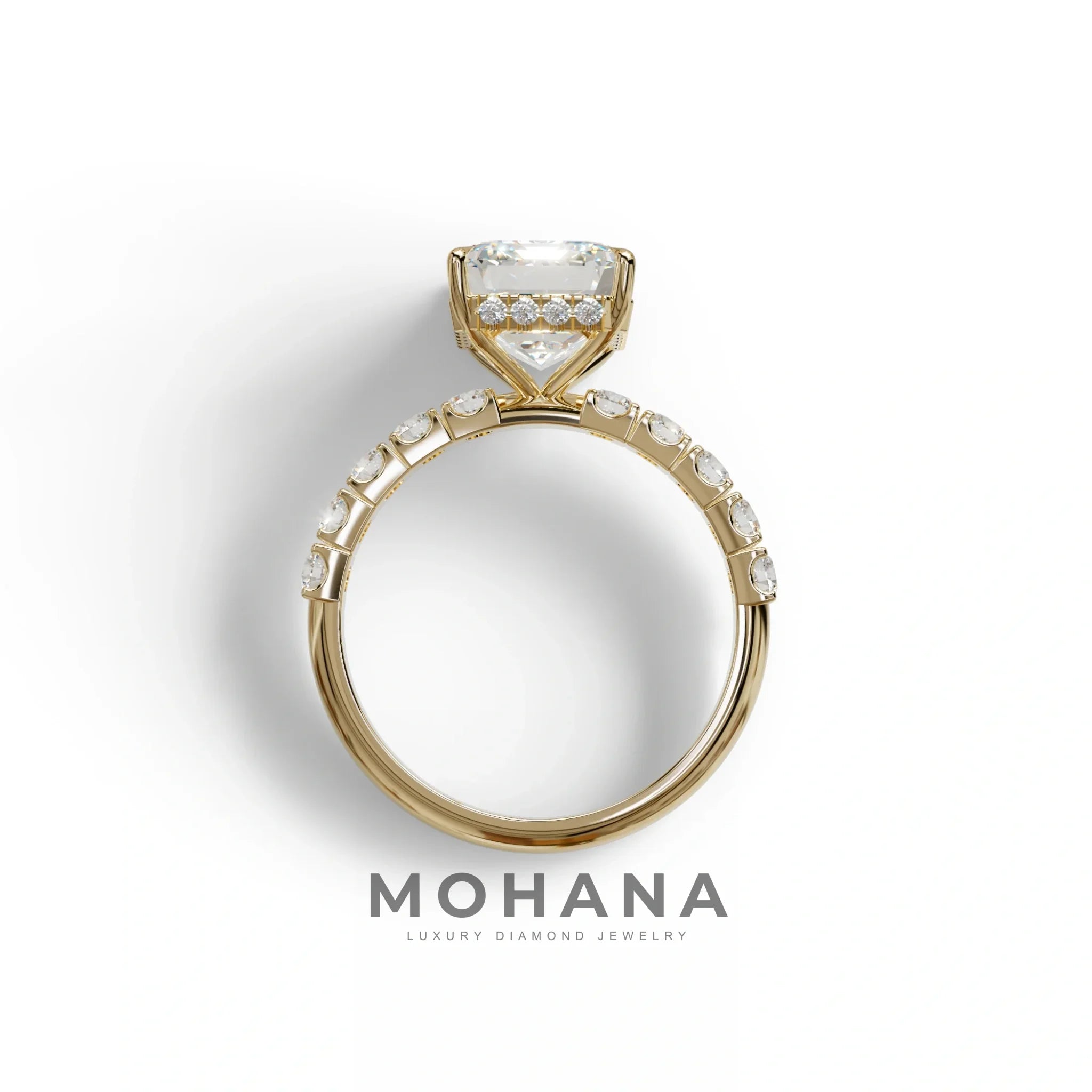3 Carat E VVS Emerald Cut Lab Diamond Hidden halo Engagement Ring - Luminary