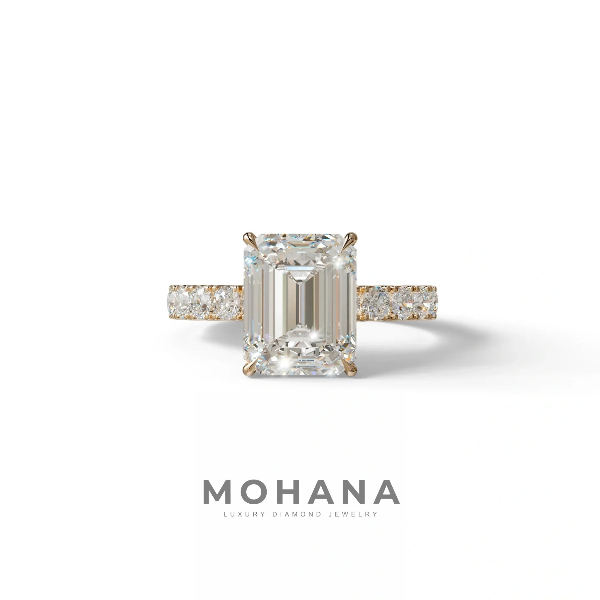3 Carat E VVS Emerald Cut Lab Diamond Hidden halo Engagement Ring - Luminary - 10K Solid Gold / Rose Gold