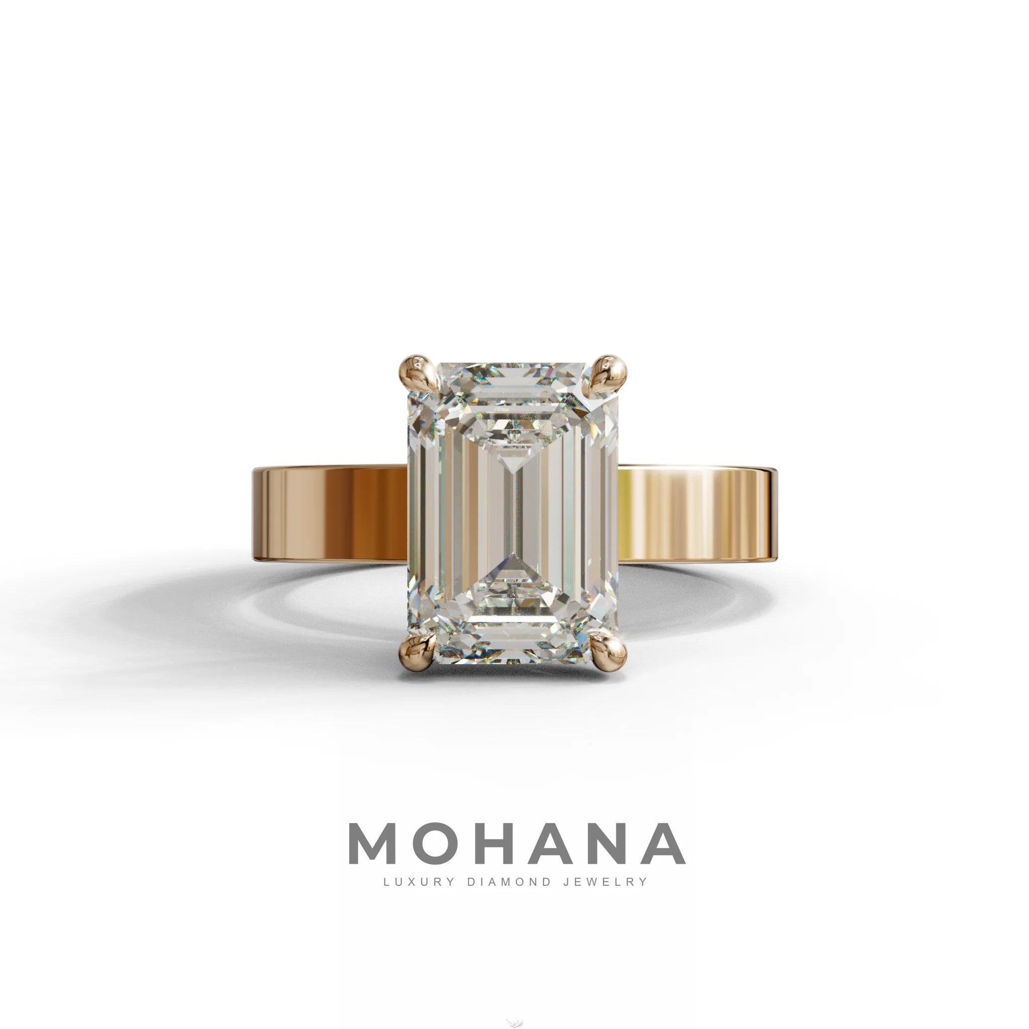 3 Carat Emerald Lab Grown Diamond Solitaire Engagement Ring - Zulu - 10K Solid Gold / Rose Gold